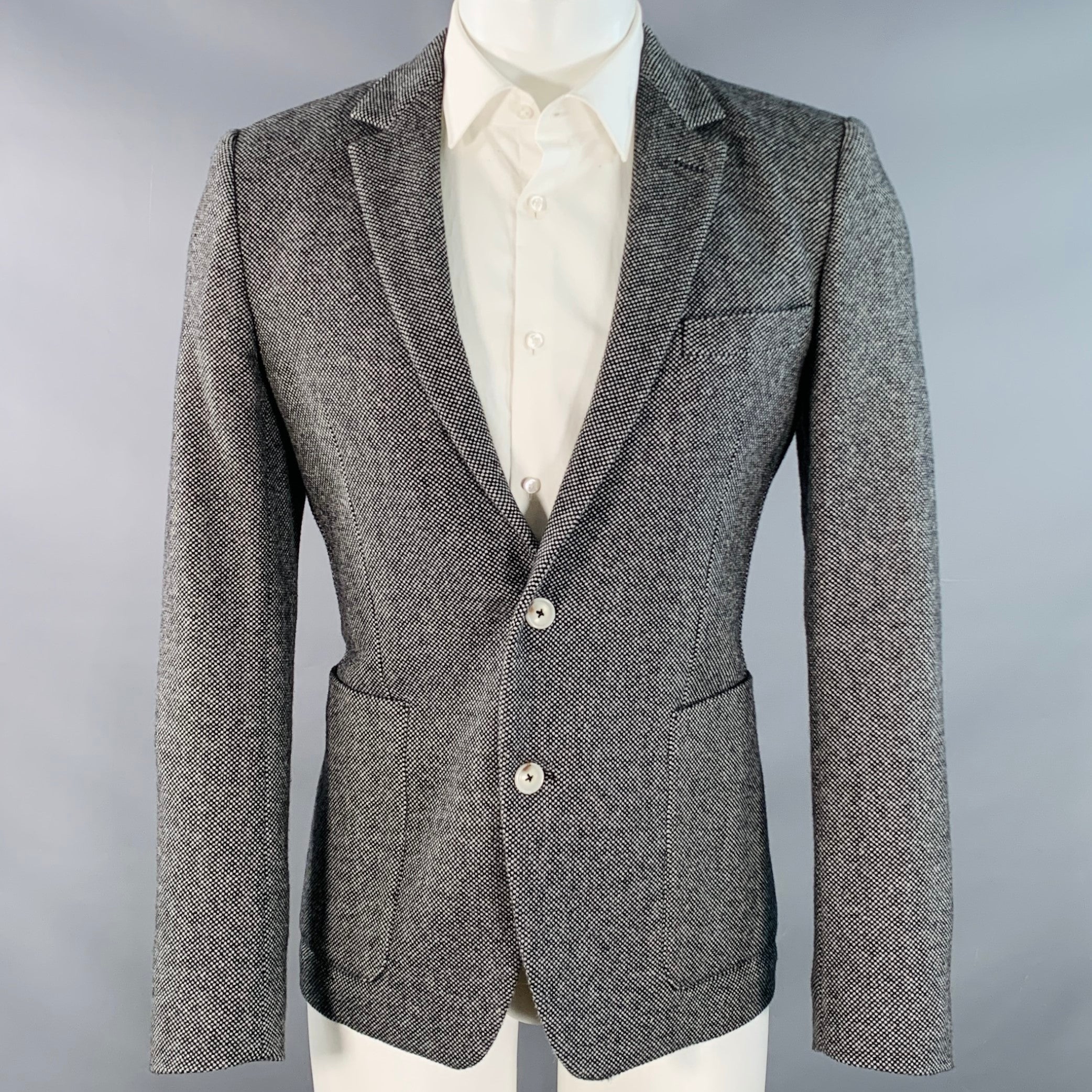 AMI by ALEXANDRE MATTIUSSI Size 36 Black Grey Woven Wool Blend Notch Lapel Sport Coat