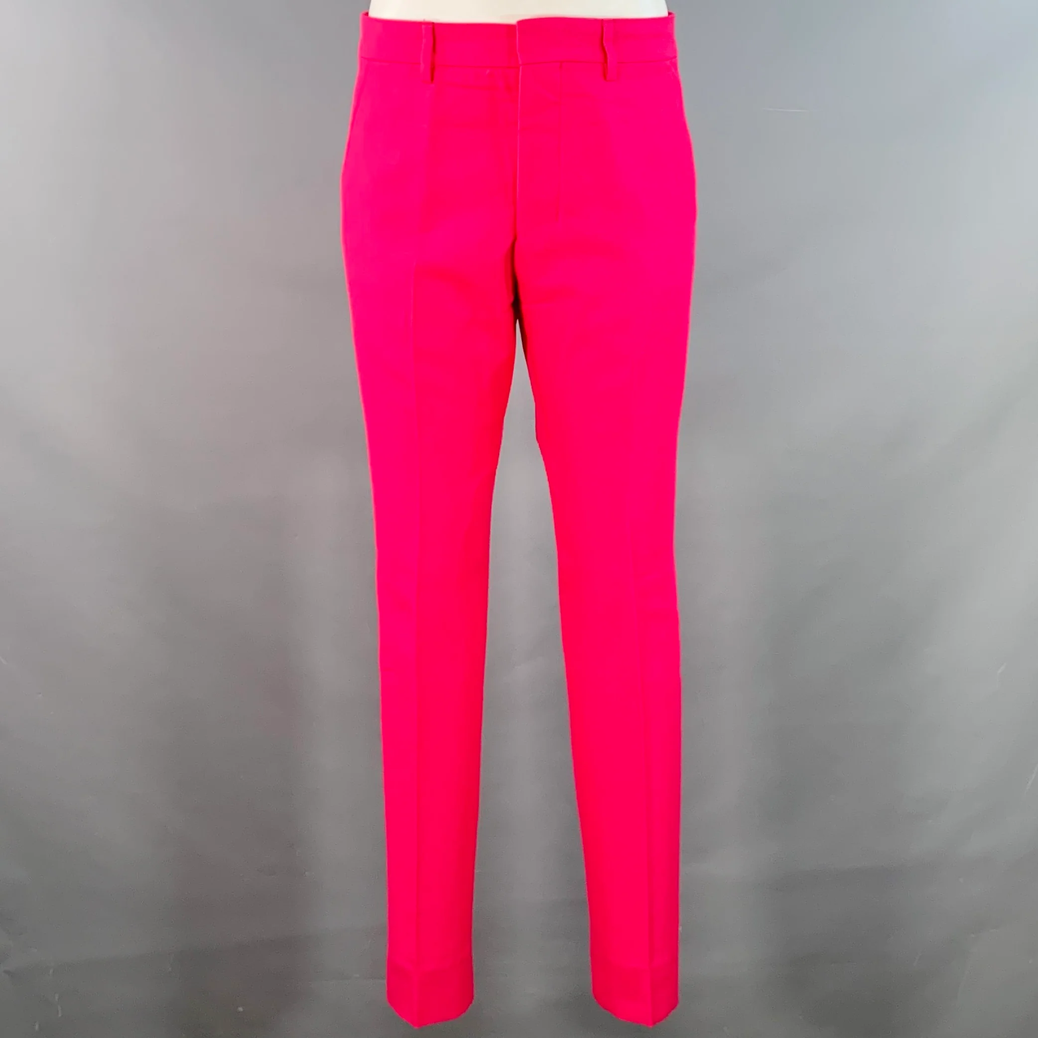 AMI by ALEXANDRE MATTIUSSI Size 36 Fuchsia Pink Black Wool Peak Lapel Suit - Image 5
