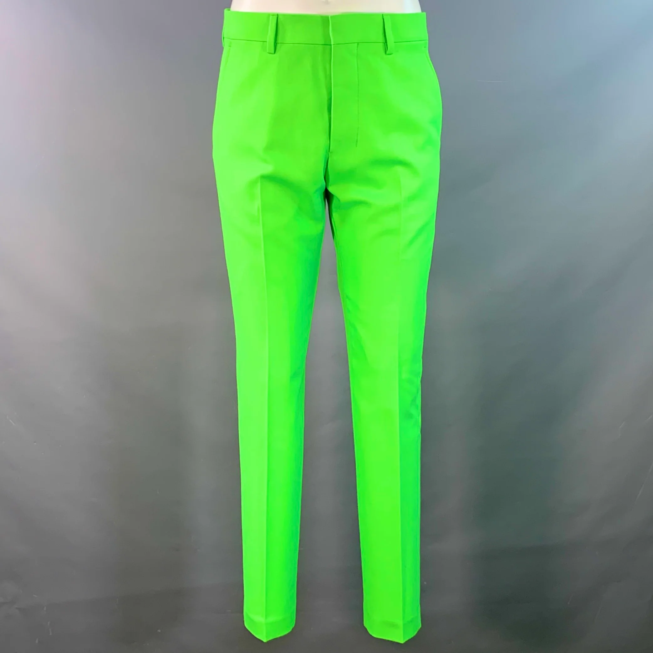 AMI by ALEXANDRE MATTIUSSI Size 36 Neon Green Wool Blend Twill Notch Lapel Suit - Image 4