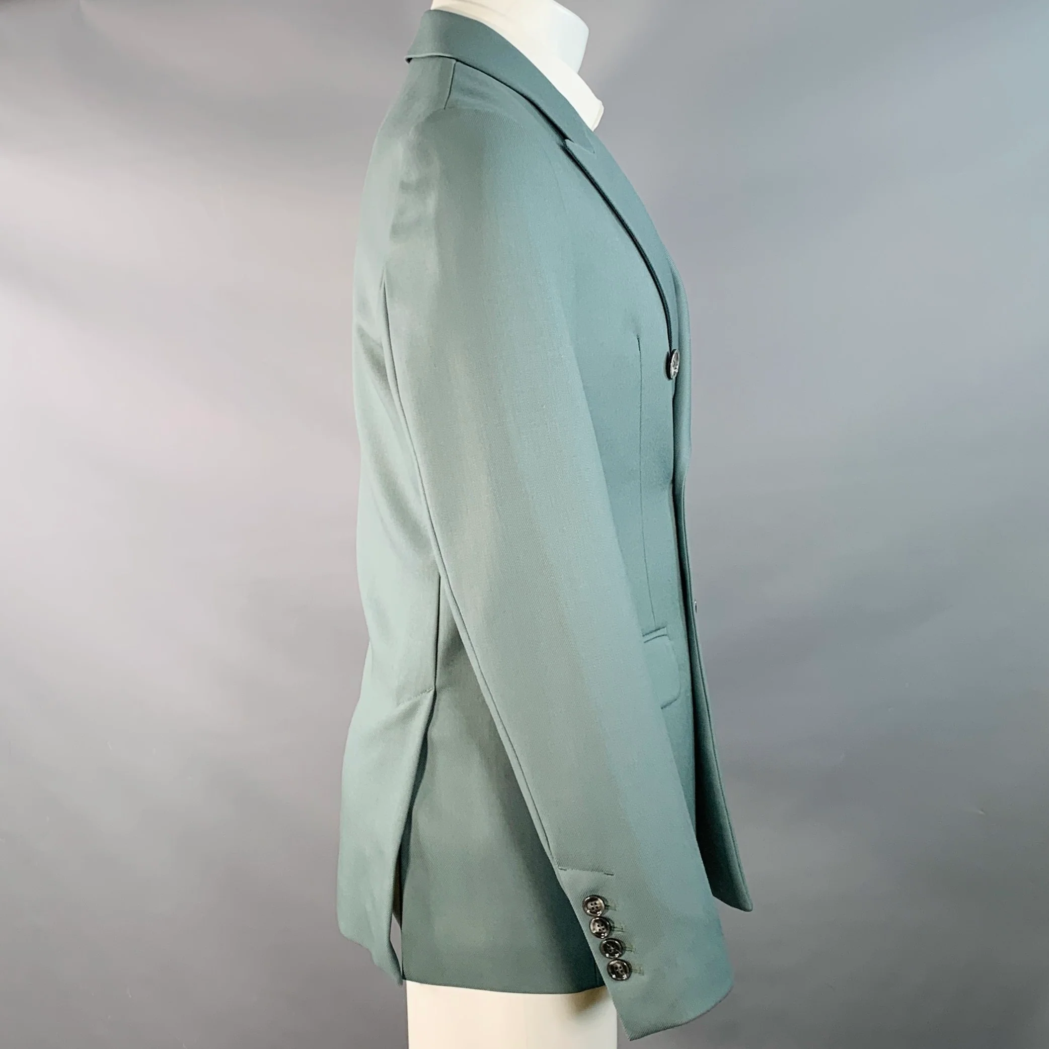 AMI by ALEXANDRE MATTIUSSI Size 36 Teal Wool Twill Double Breasted Sport Coat - Image 3