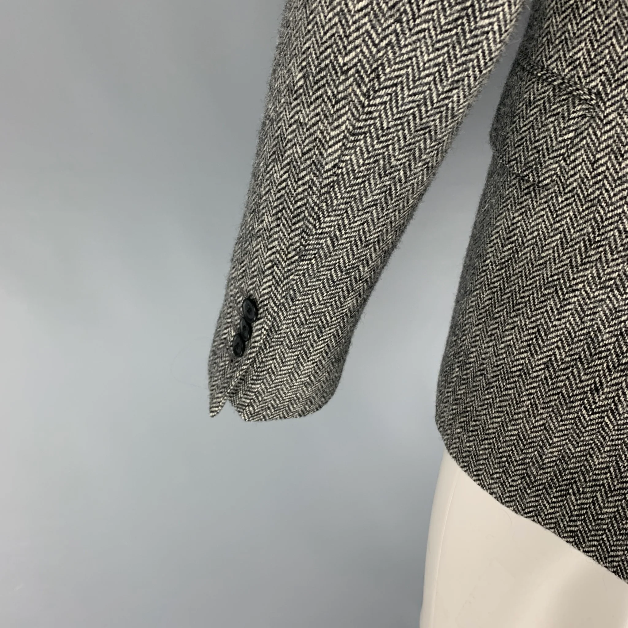 AMI by ALEXANDRE MATTIUSSI Size 40 Grey Black Herringbone Coat - Image 4