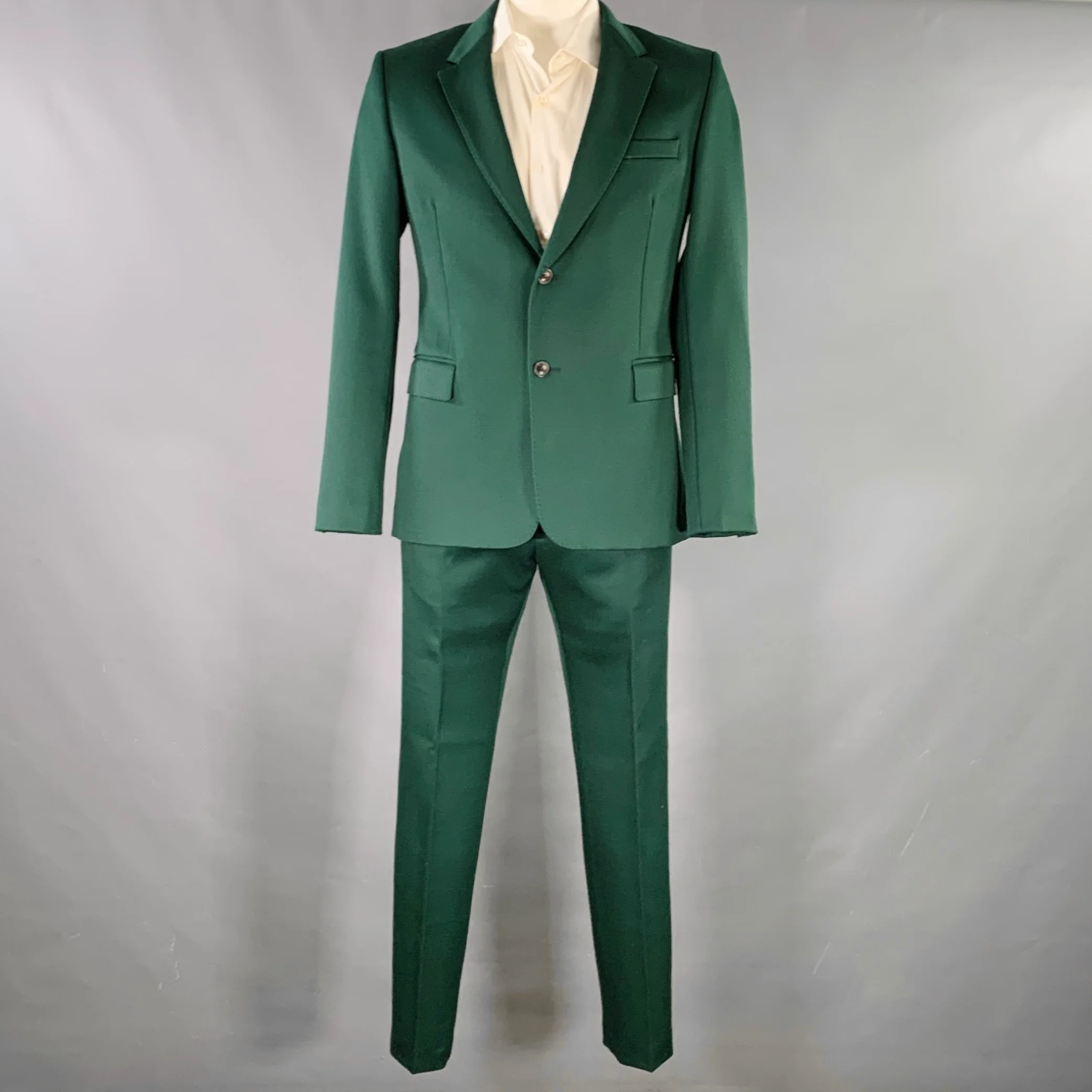 AMI by ALEXANDRE MATTIUSSI Size 42 Green Wool Twill Notch Lapel Suit - Image 2