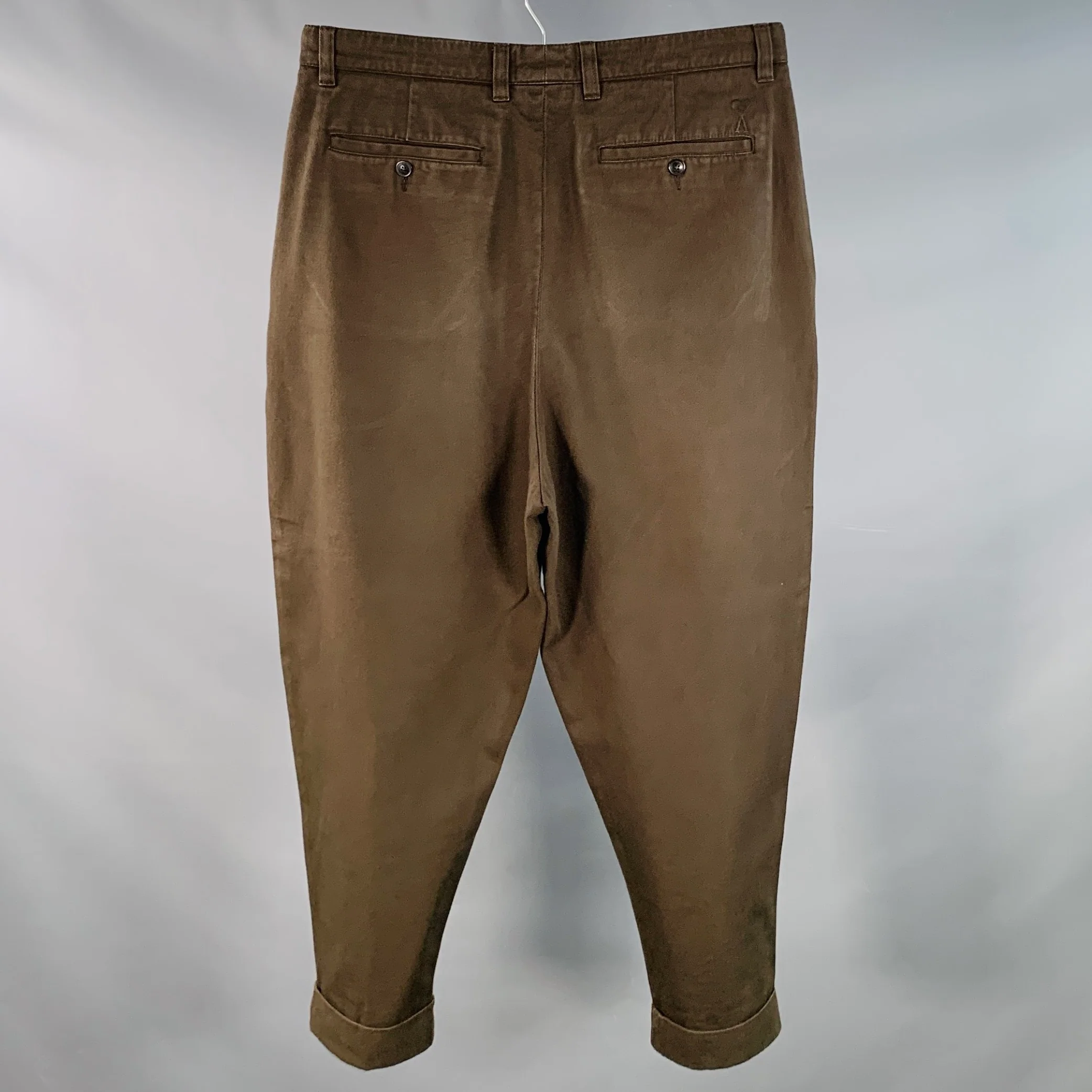 AMI by ALEXANDRE MATTIUSSI Size M Brown Cotton Twill Pleated Tapered Casual Pants - Image 2