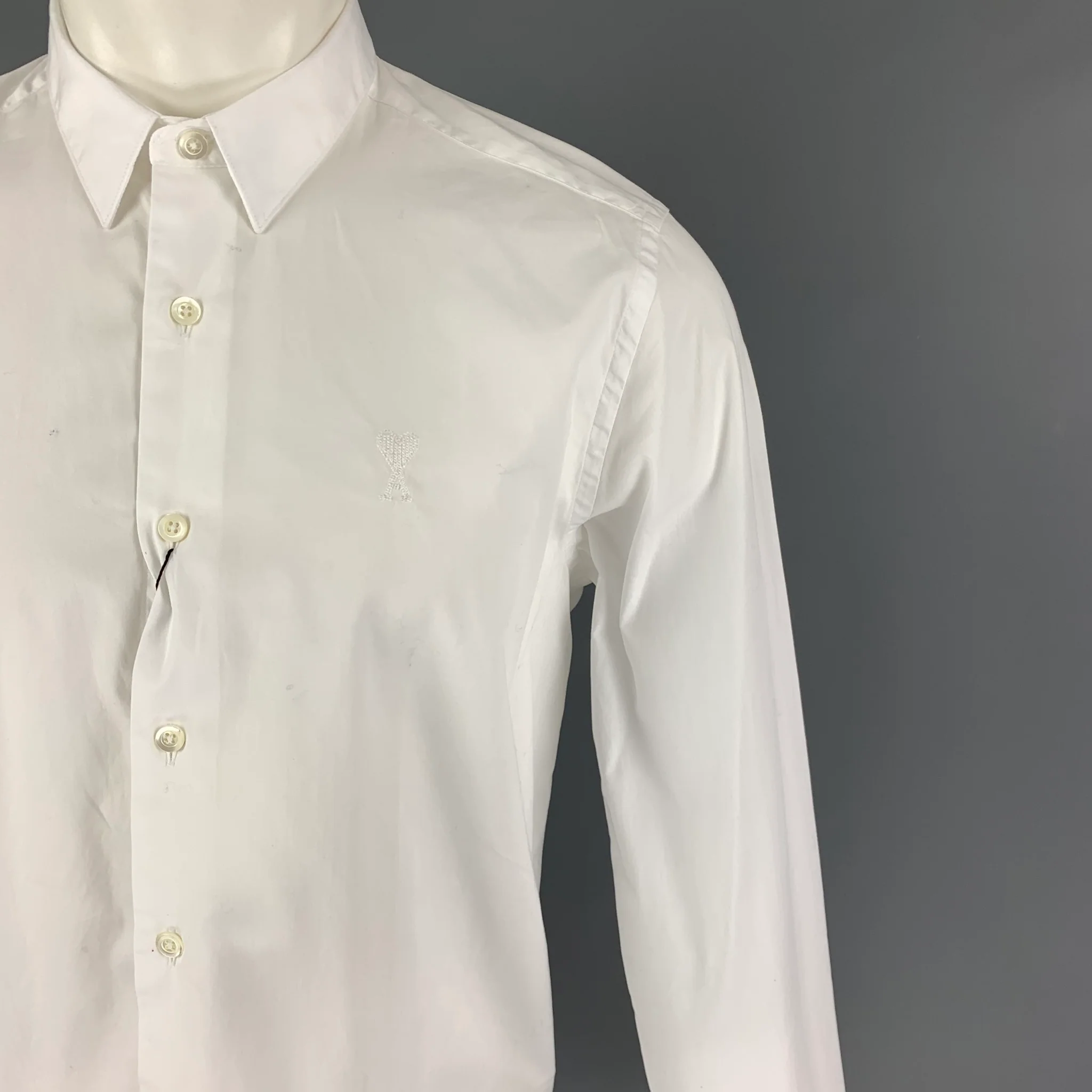 AMI by ALEXANDRE MATTIUSSI Size M White Cotton Button Up Long Sleeve Shirt - Image 2