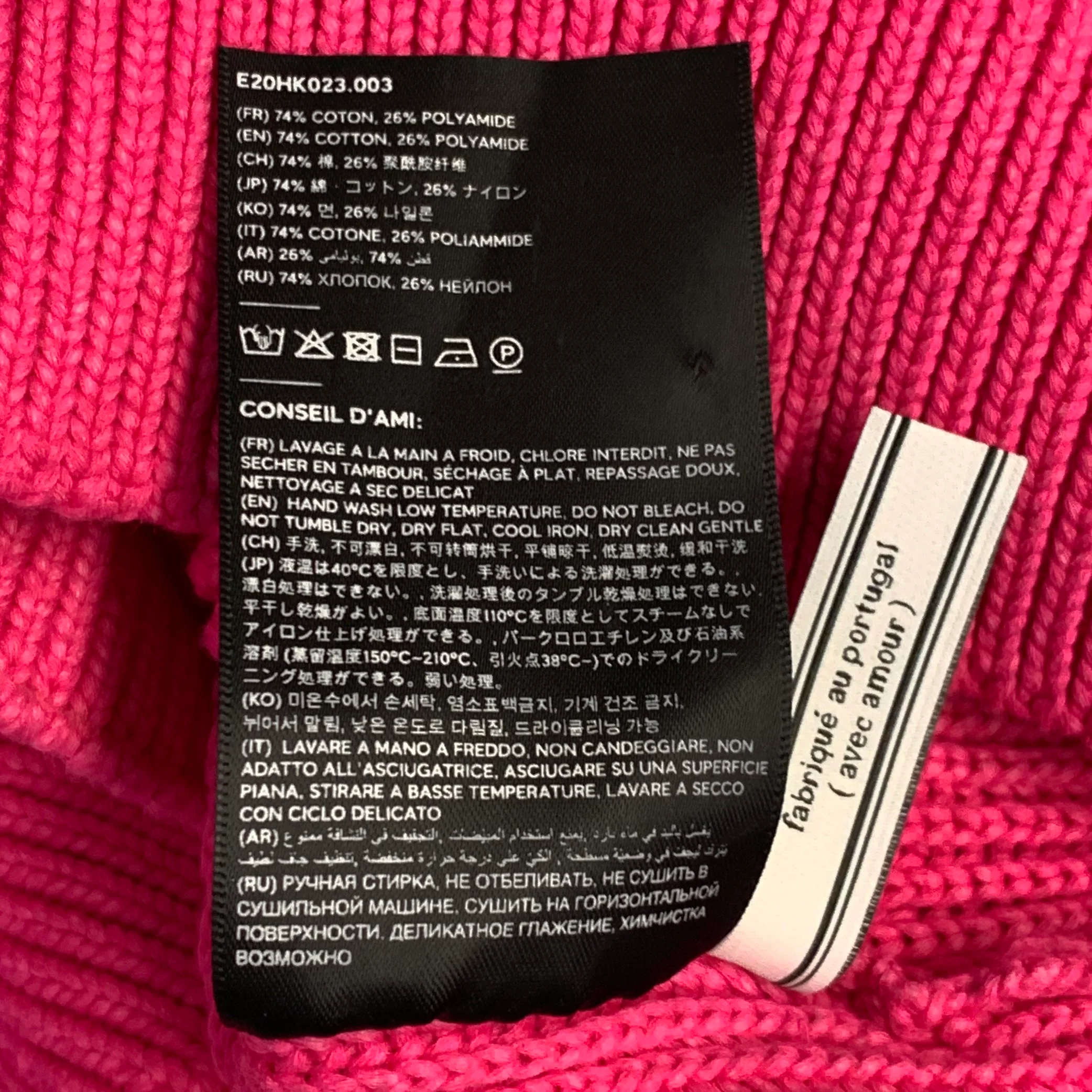 AMI by ALEXANDRE MATTIUSSI Size S Fuchsia Pink Rib Knit Cotton Blend Crew Neck Sweater - Image 8