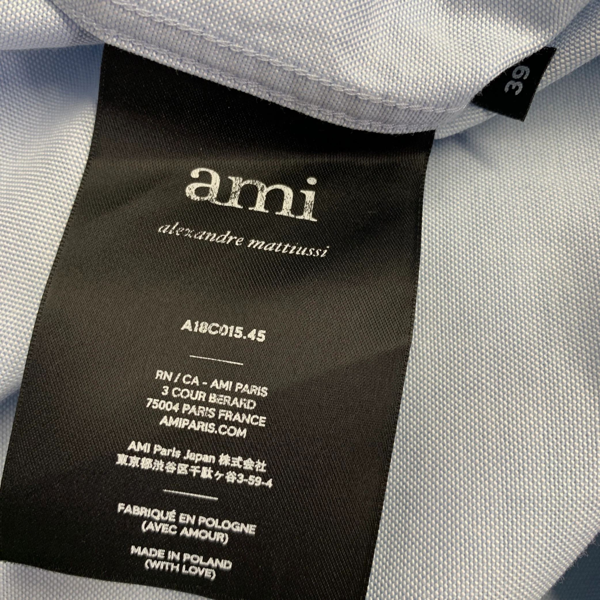 AMI by ALEXANDRE MATTIUSSI Size S Light Blue Red Patch Cotton Long Sleeve Shirt - Image 9