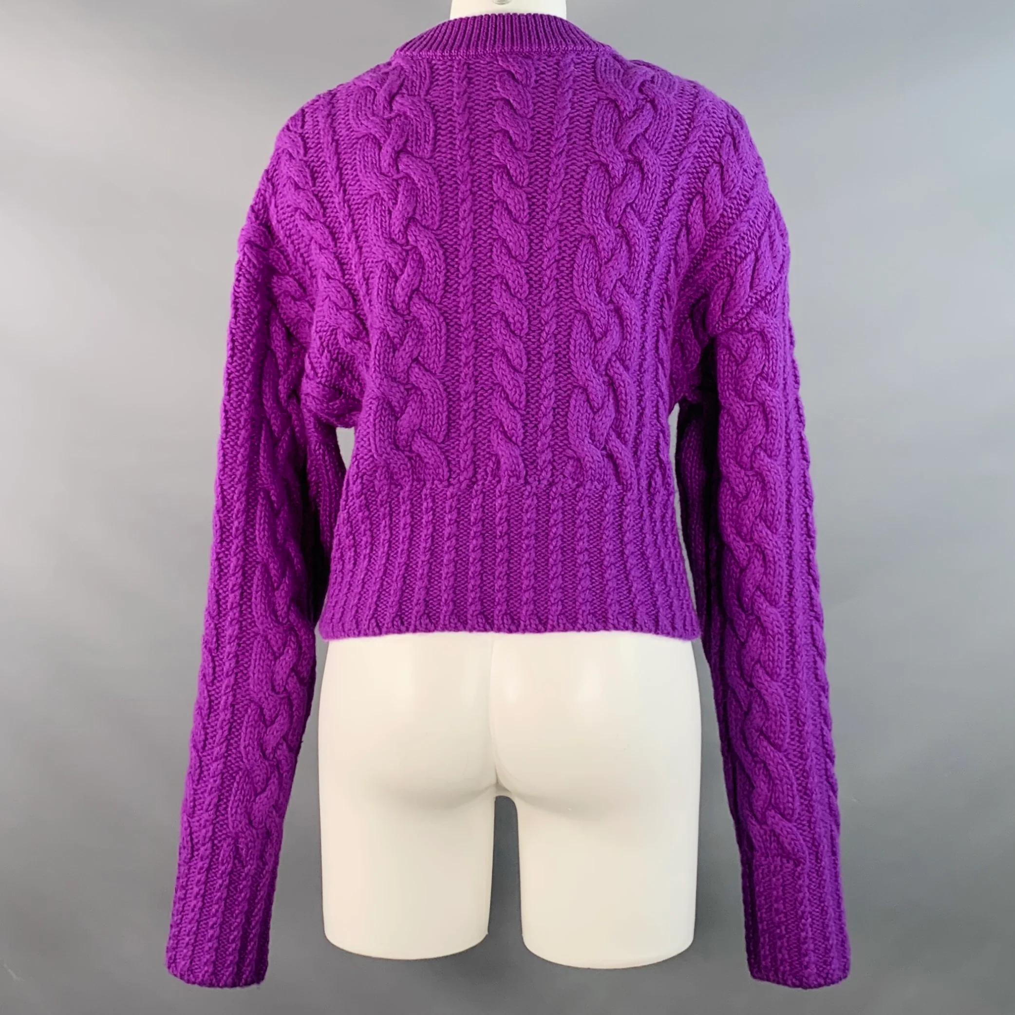 AMI by ALEXANDRE MATTIUSSI Size S Purple Wool Cable Knit Crew Neck Sweater - Image 4
