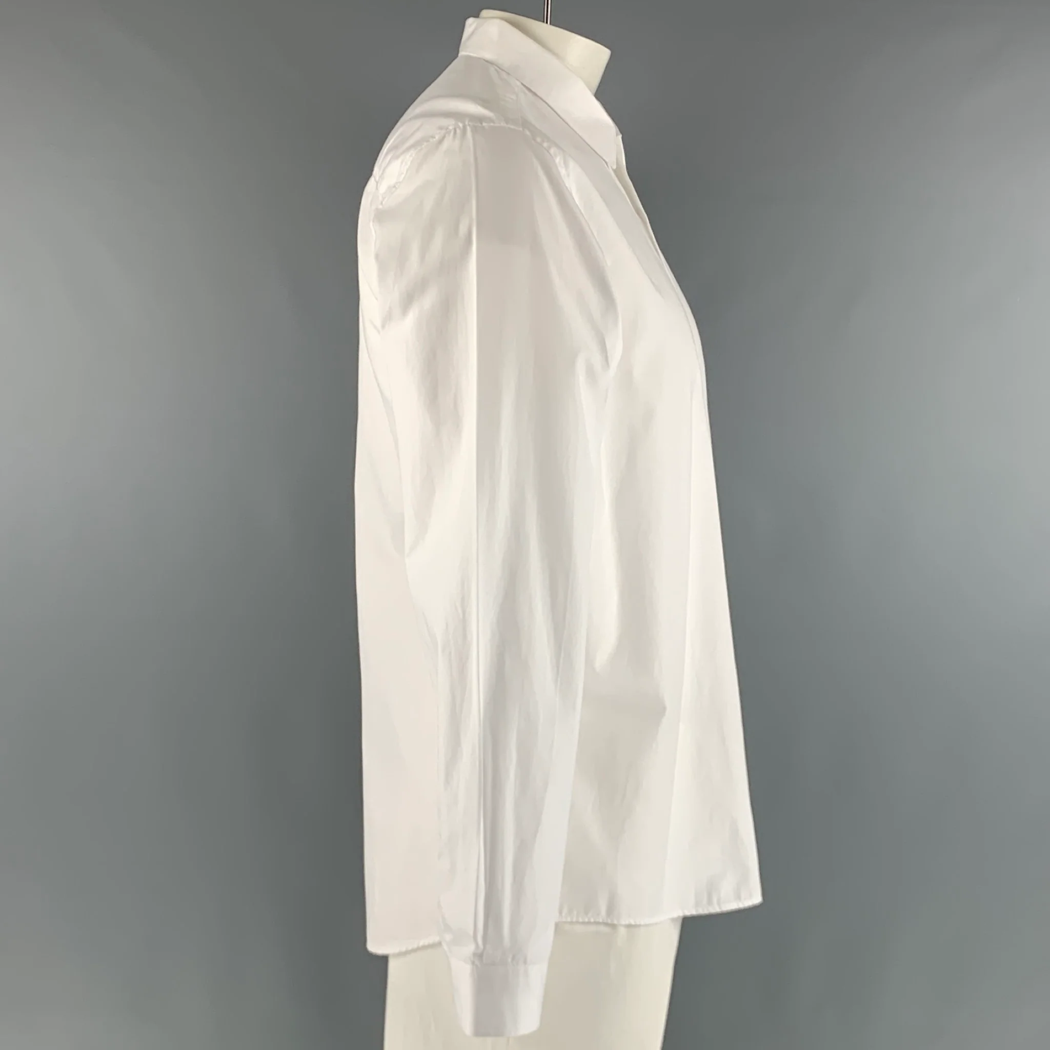AMI by ALEXANDRE MATTIUSSI Size XL White Solid Cotton Long Sleeve Shirt - Image 3