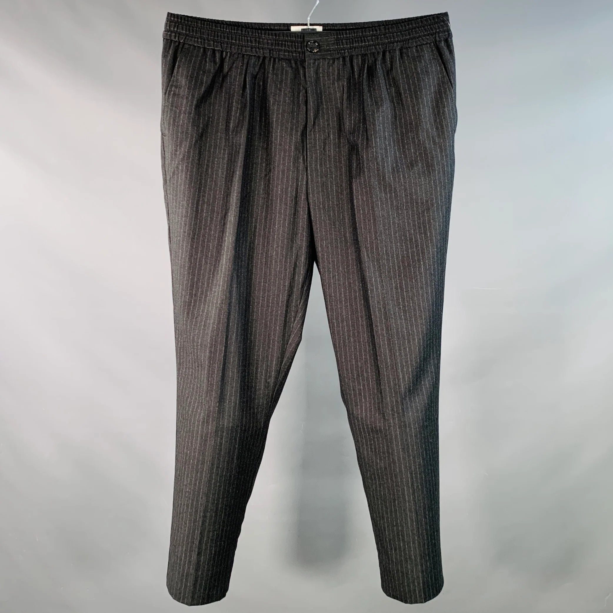 AMI by ALEXANDRE MATTIUSSI Size XXL Grey White Pinstripe Virgin Wool Dress Pants