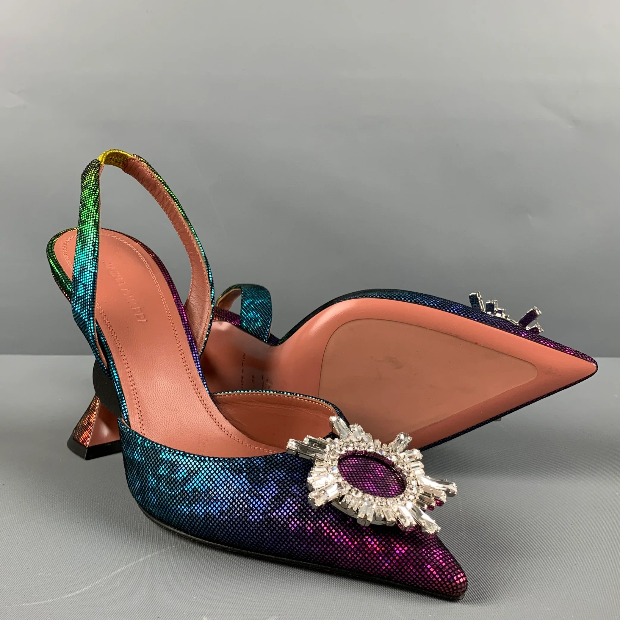 AMINA MUADDI Size 8 Multi-Color Suede Rainbow Slingback Pumps - Image 5