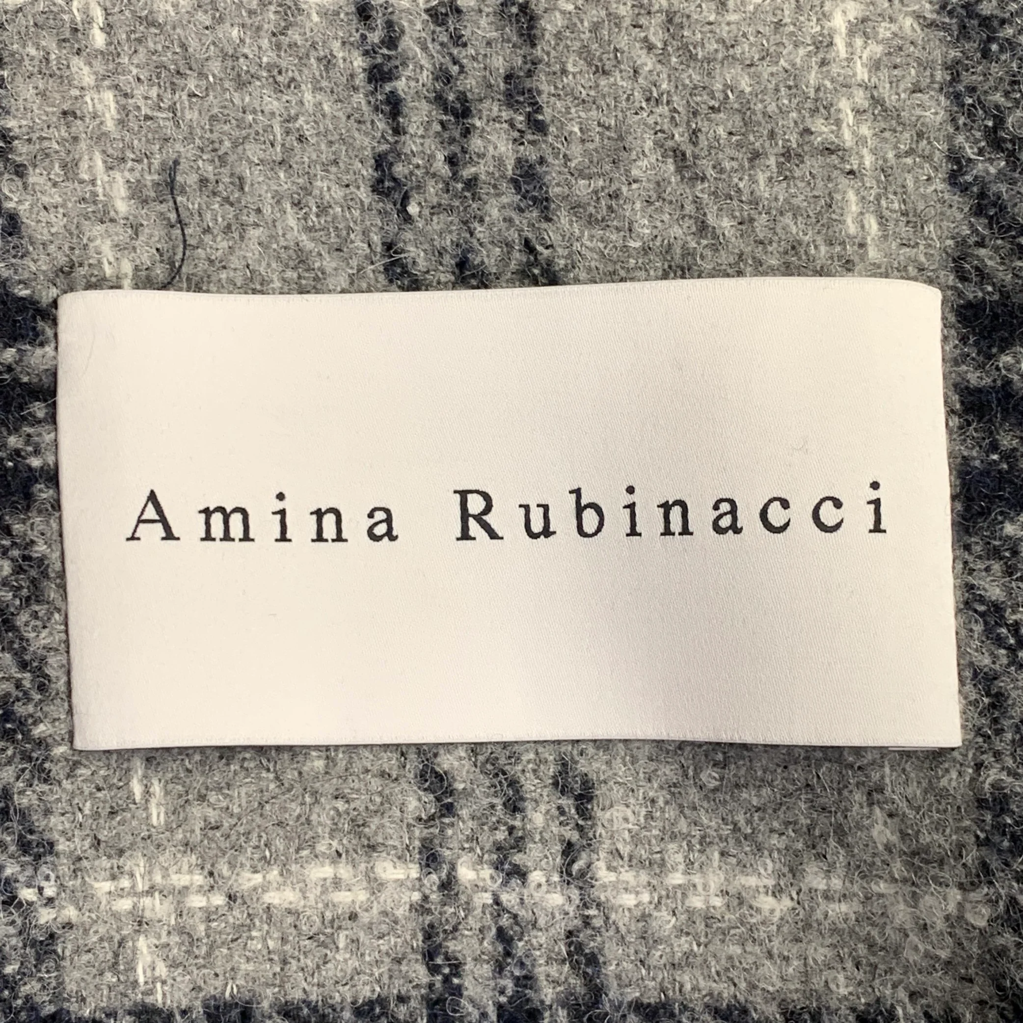 AMINA RUBINACCI Size L Navy Grey Virgin Wool Blend Plaid Shirt Jacket - Image 5
