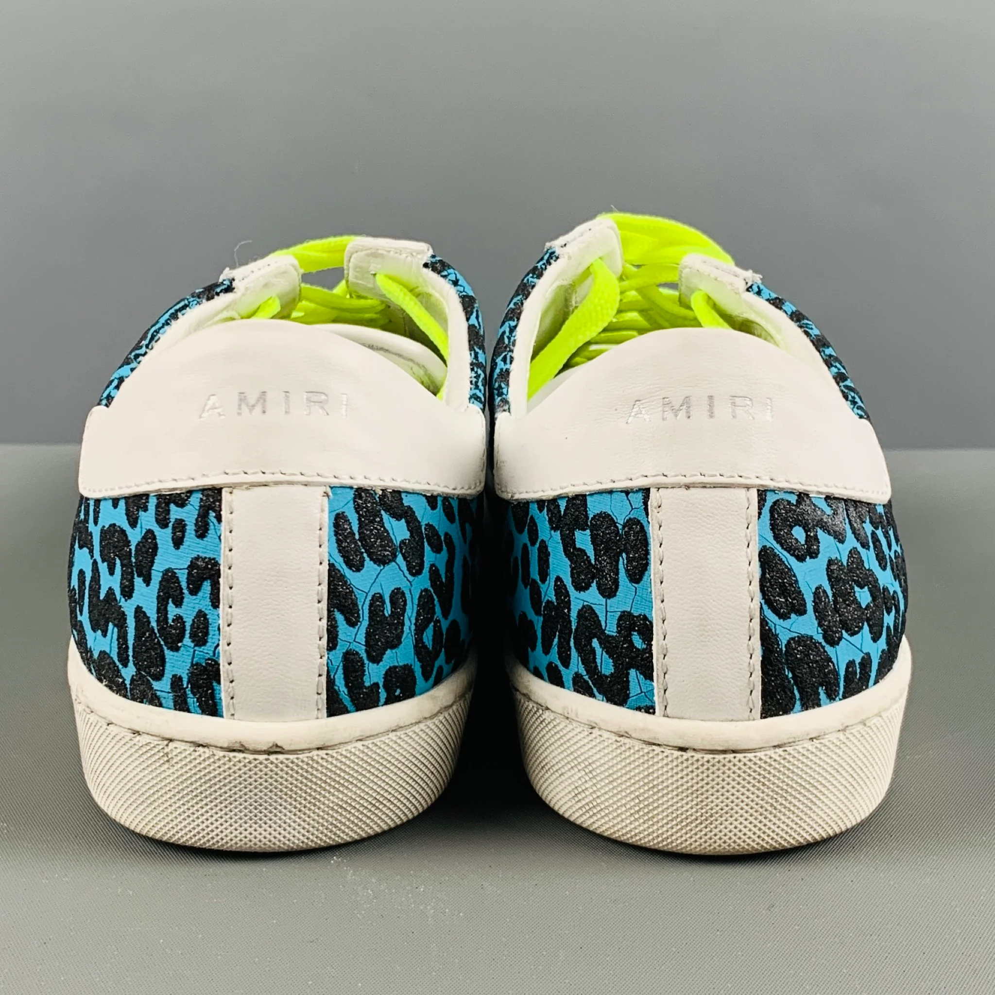 AMIRI Size 7 White Black & Blue Embossed Leather Low Top Sneakers - Image 3