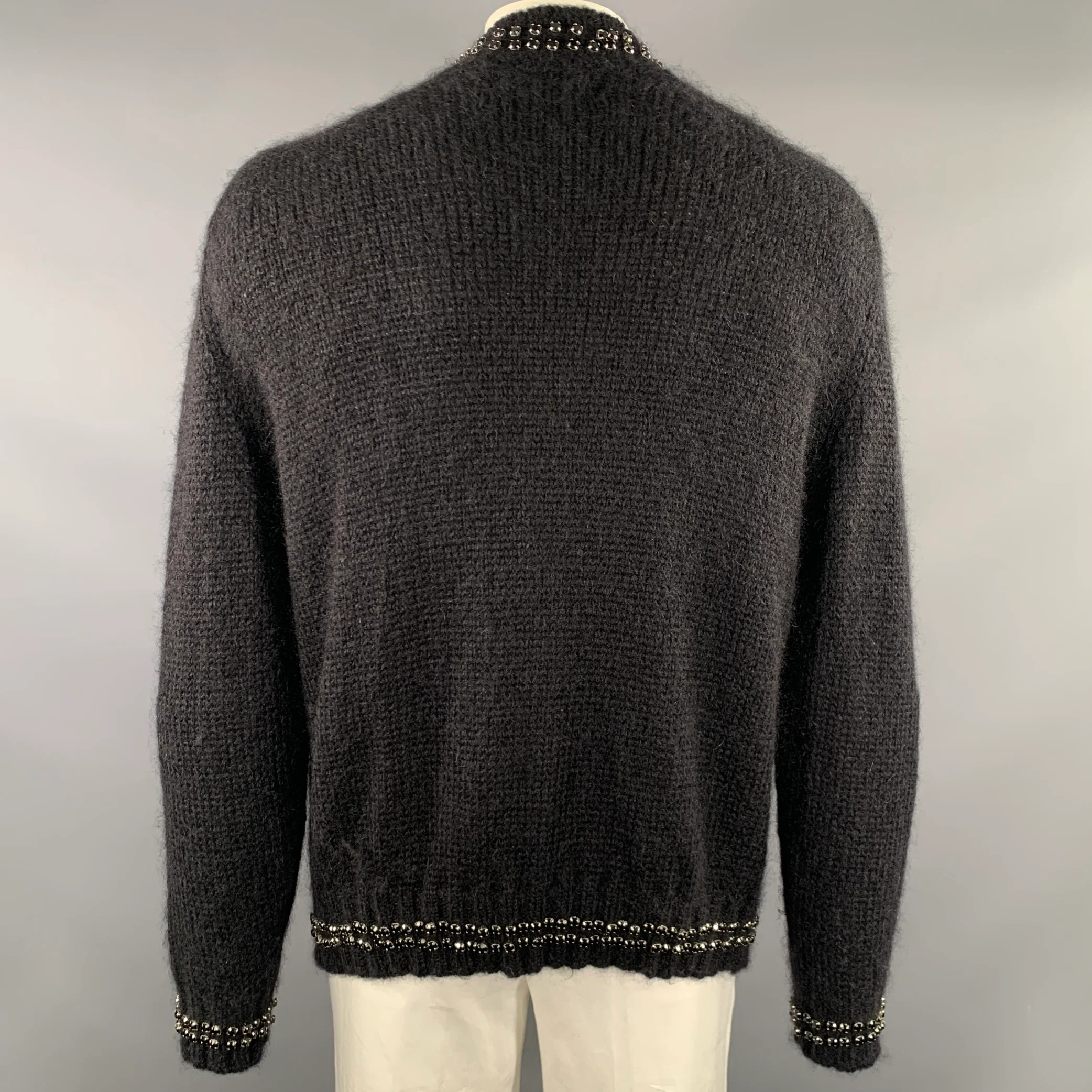 AMIRI Size L Black Silver Embellishment Mohair Blend Button Up Cardigan - Image 3