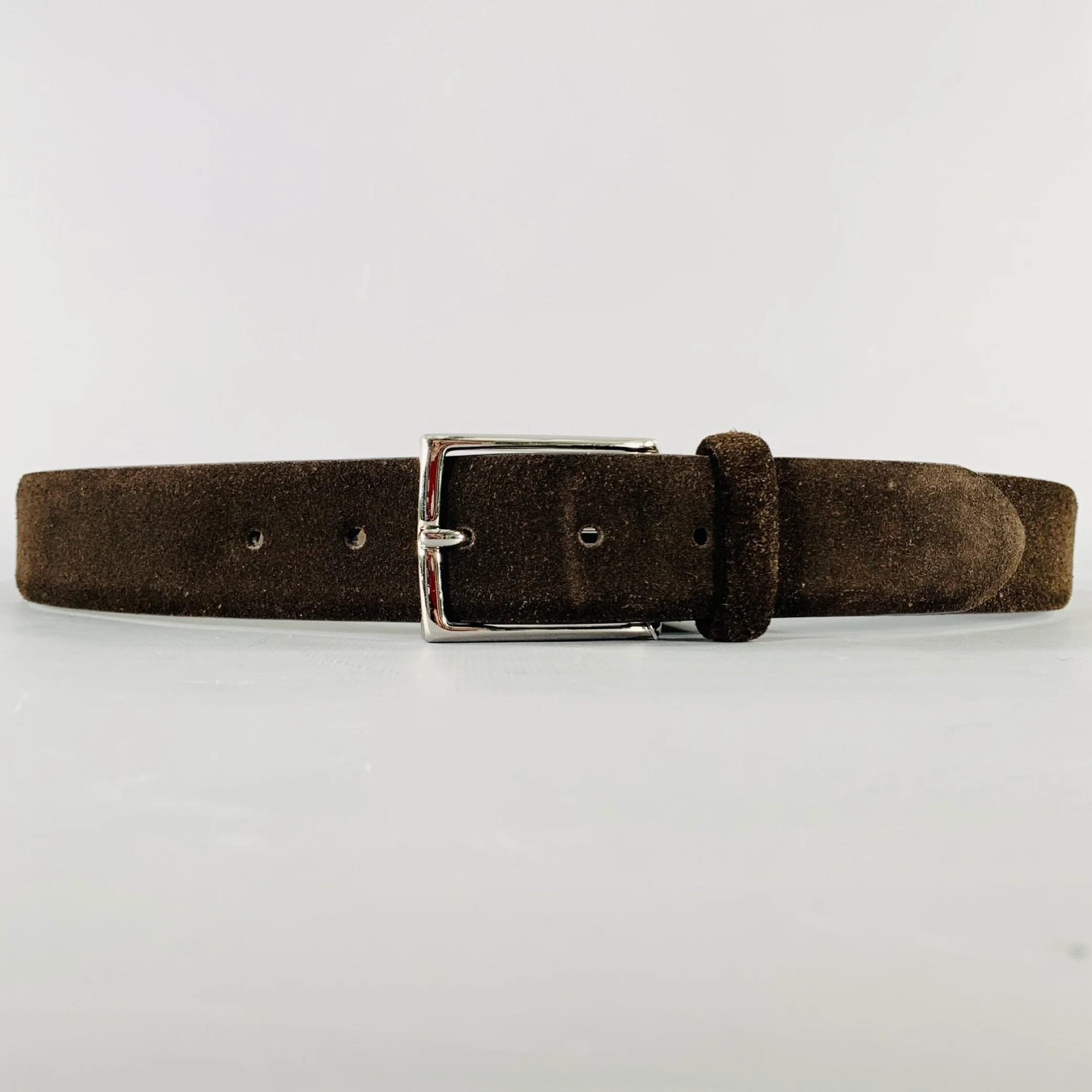 ANDERSON'S Size 34 Brown Silver Calf Suede Belt