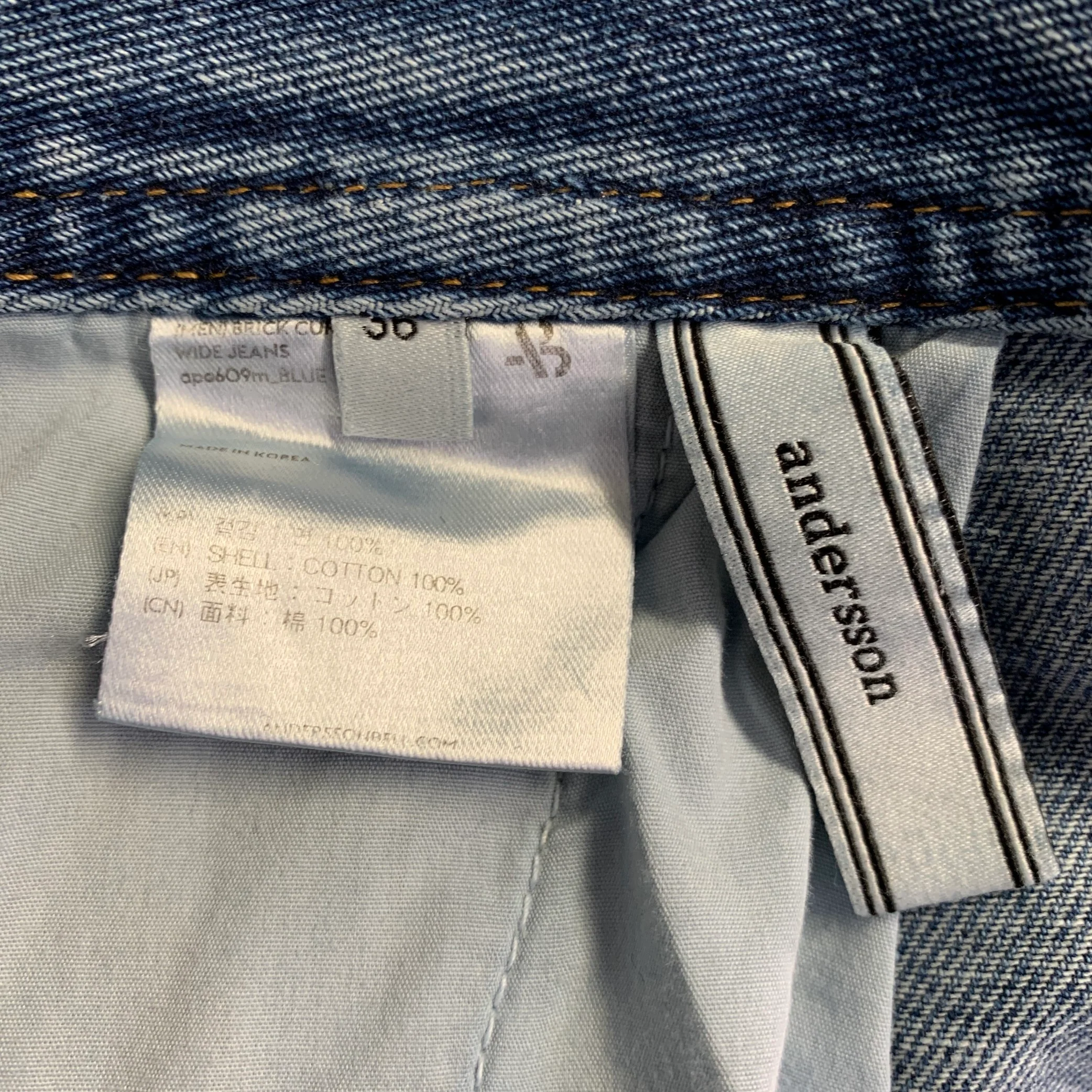 ANDERSSON BELL Size 36 Blue Twill Cotton Wide Leg Straight Five Pockets Jeans - Image 5
