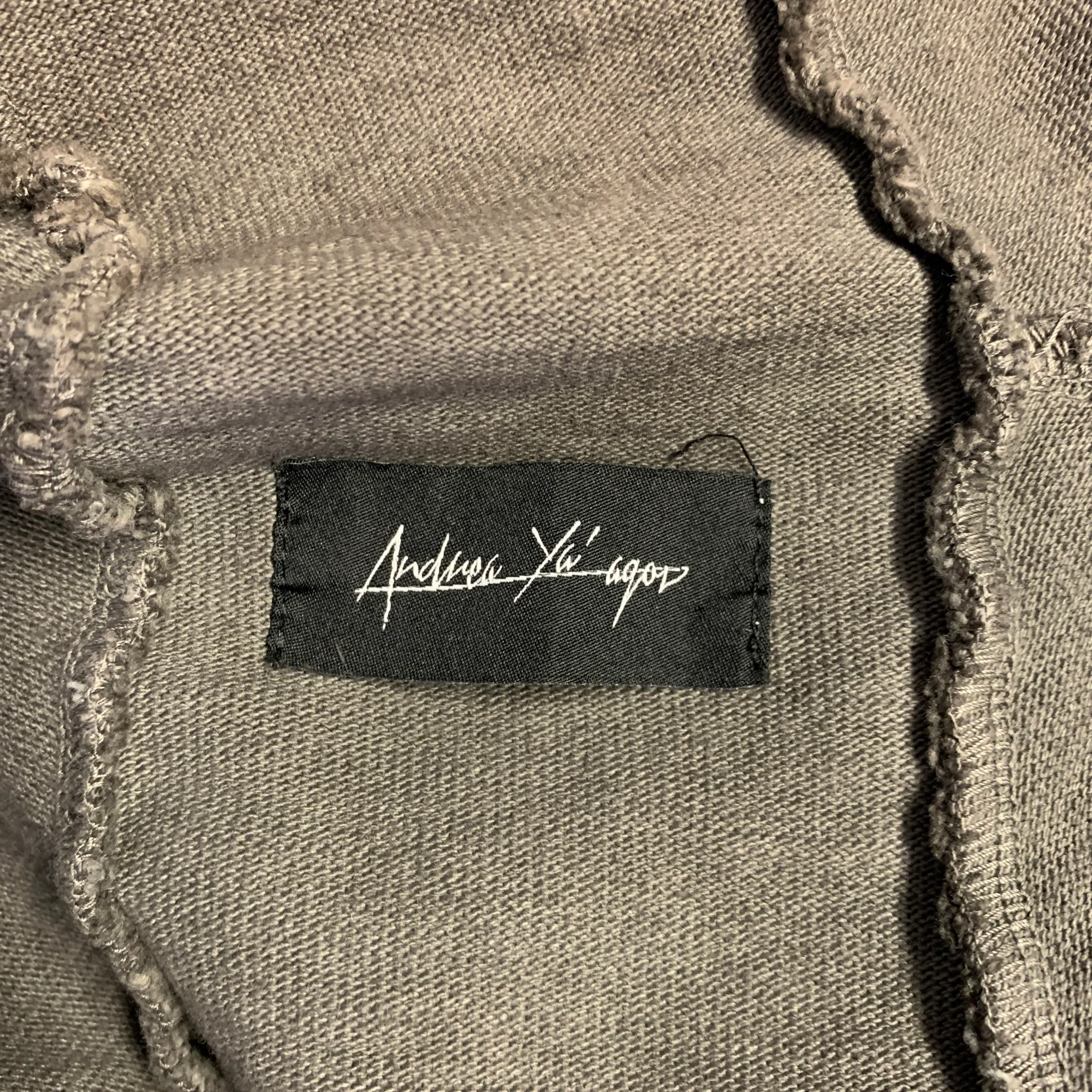 ANDREA YA'AQOV Size L Gray Dyed Cotton Hoodie Jacket - Image 7