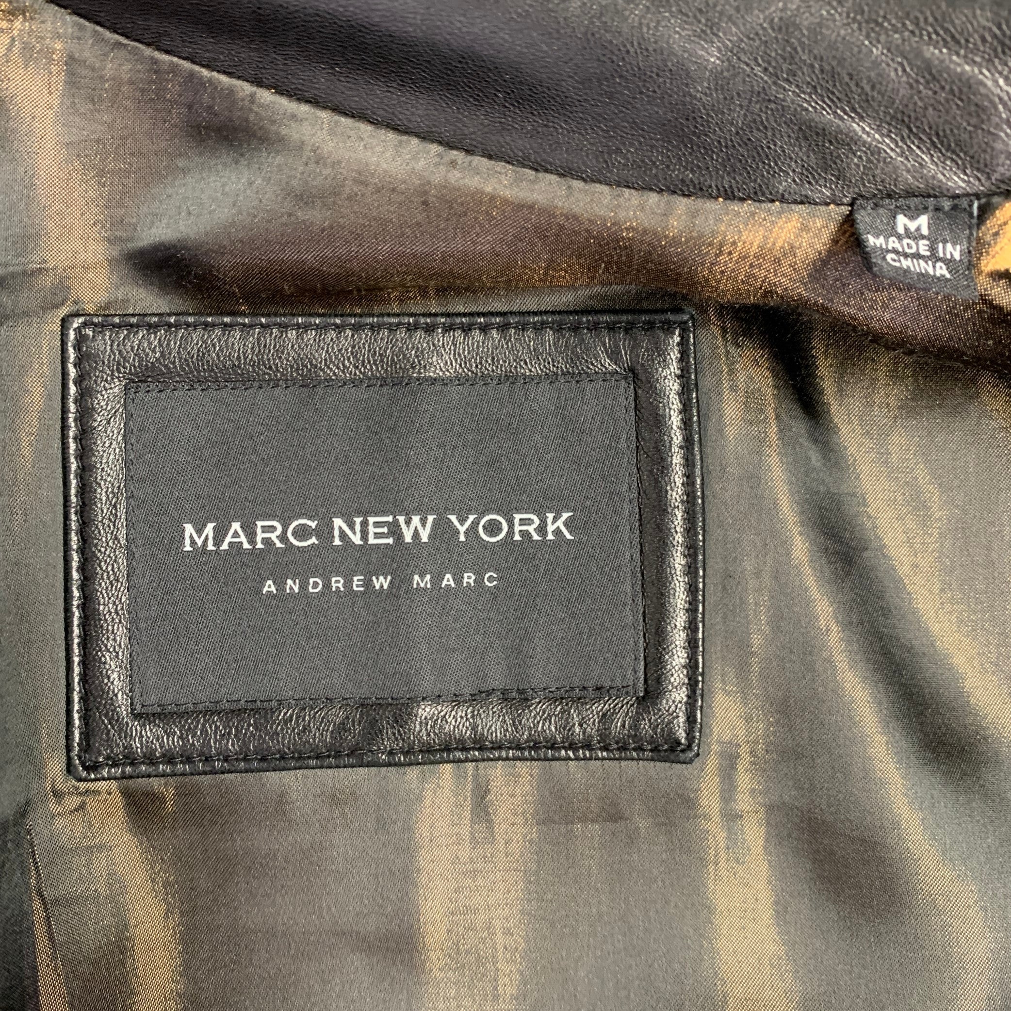 ANDREW MARC Size M Black Leather Single Breasted Coat - Image 4