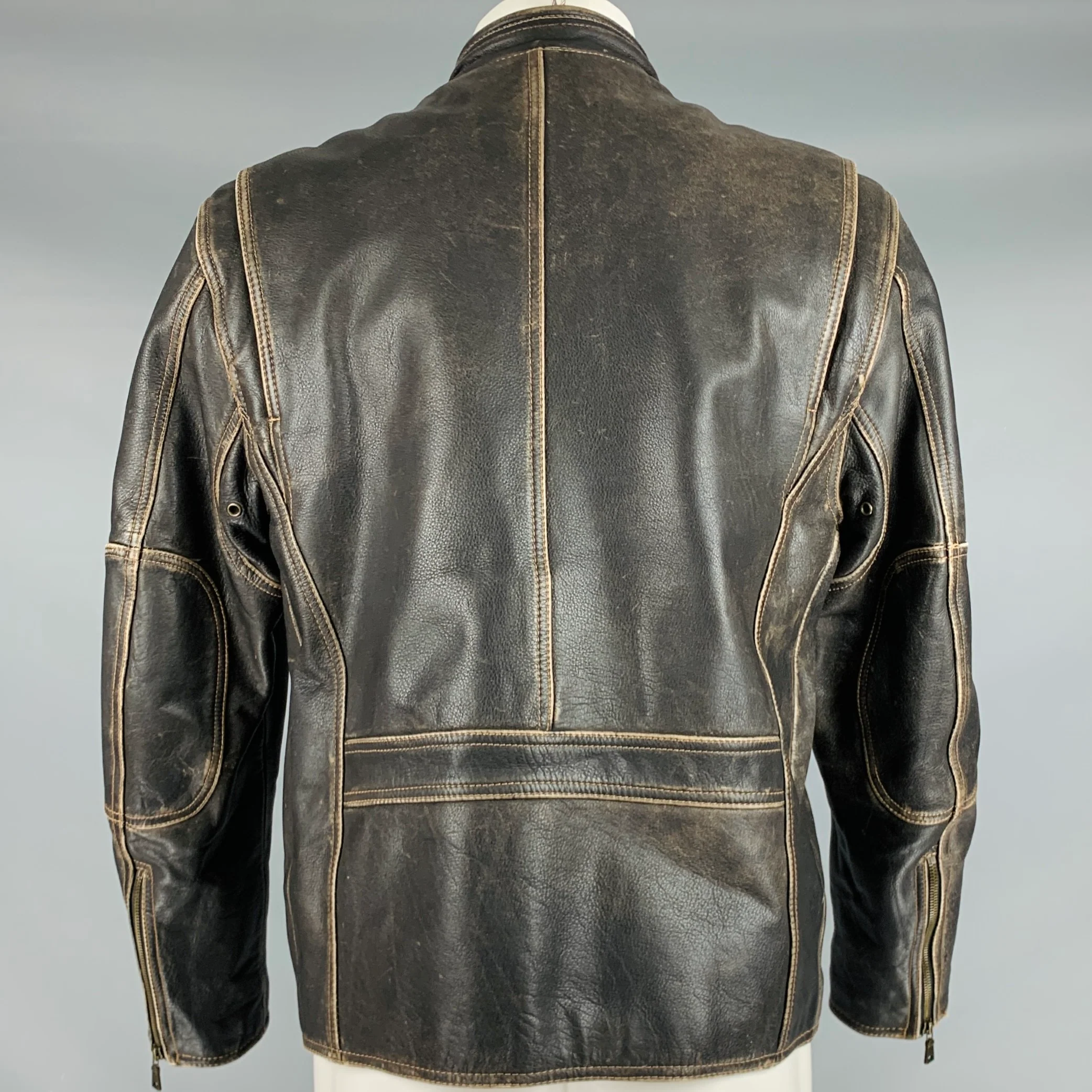 ANDREW MARC Size M Brown Distressed Leather Zip Up Jacket - Image 3