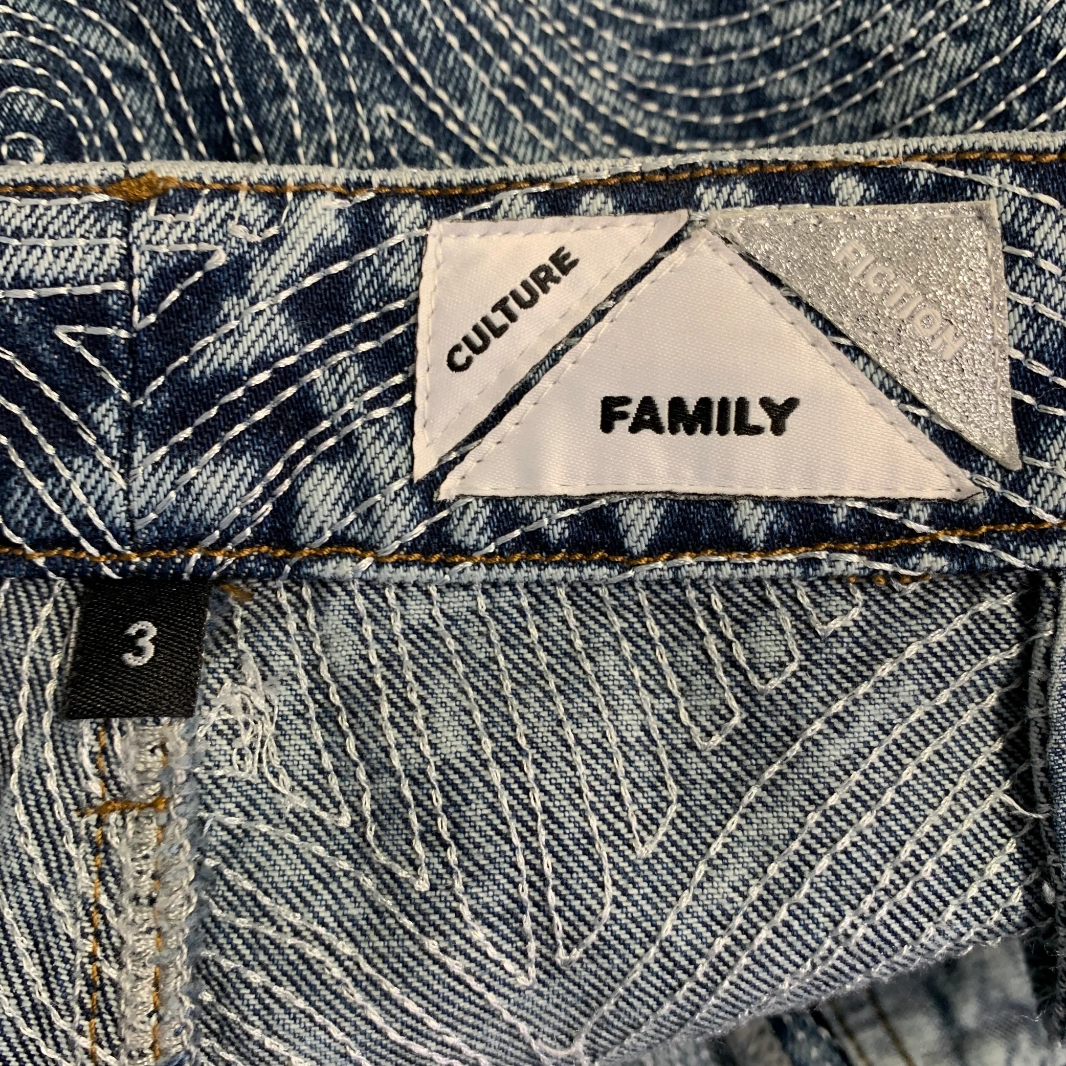 ANIKI Size L Indigo White Embroidery Cotton Wide Leg Straight Zip Fly Jeans - Image 6