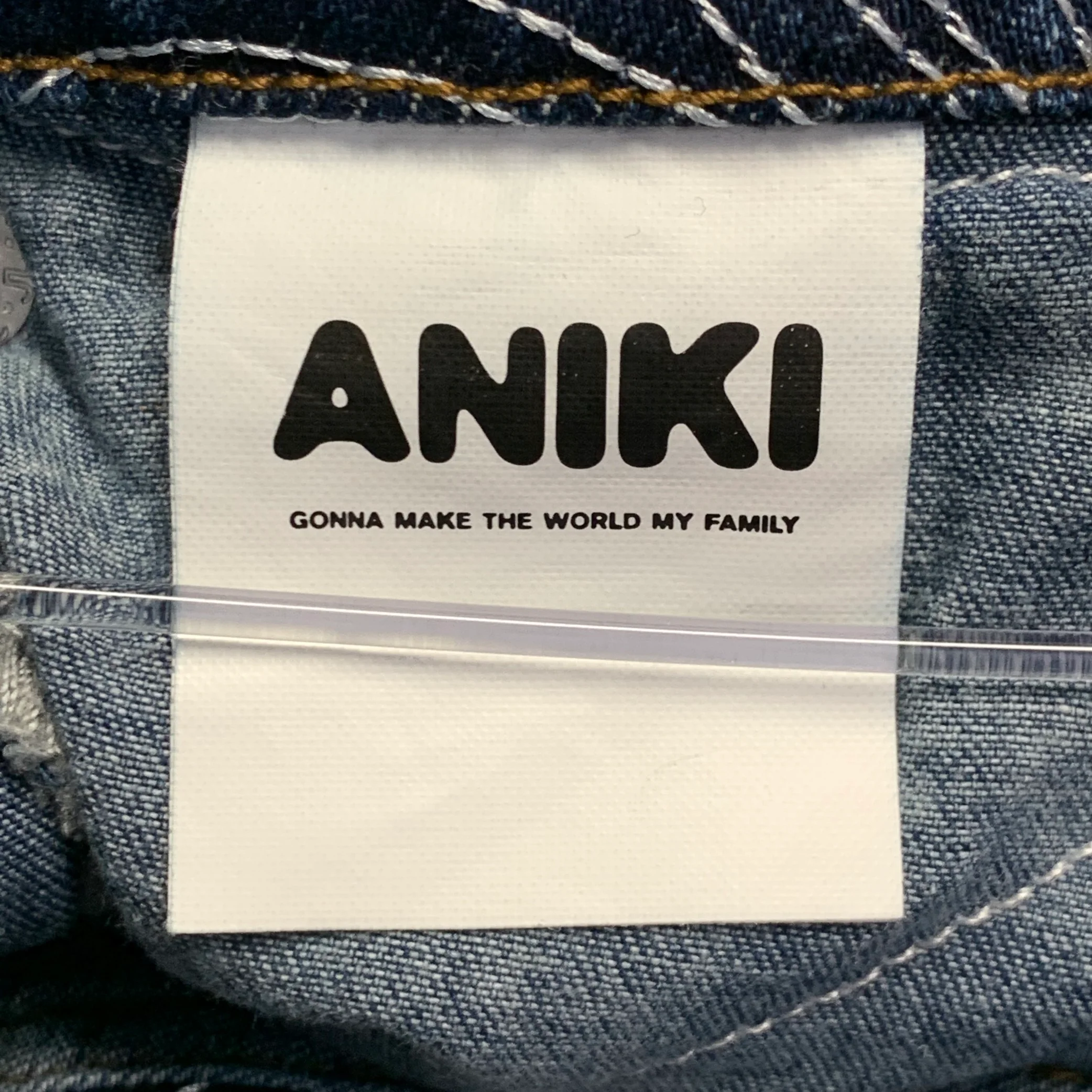 ANIKI Size L Indigo White Embroidery Cotton Wide Leg Straight Zip Fly Jeans - Image 7