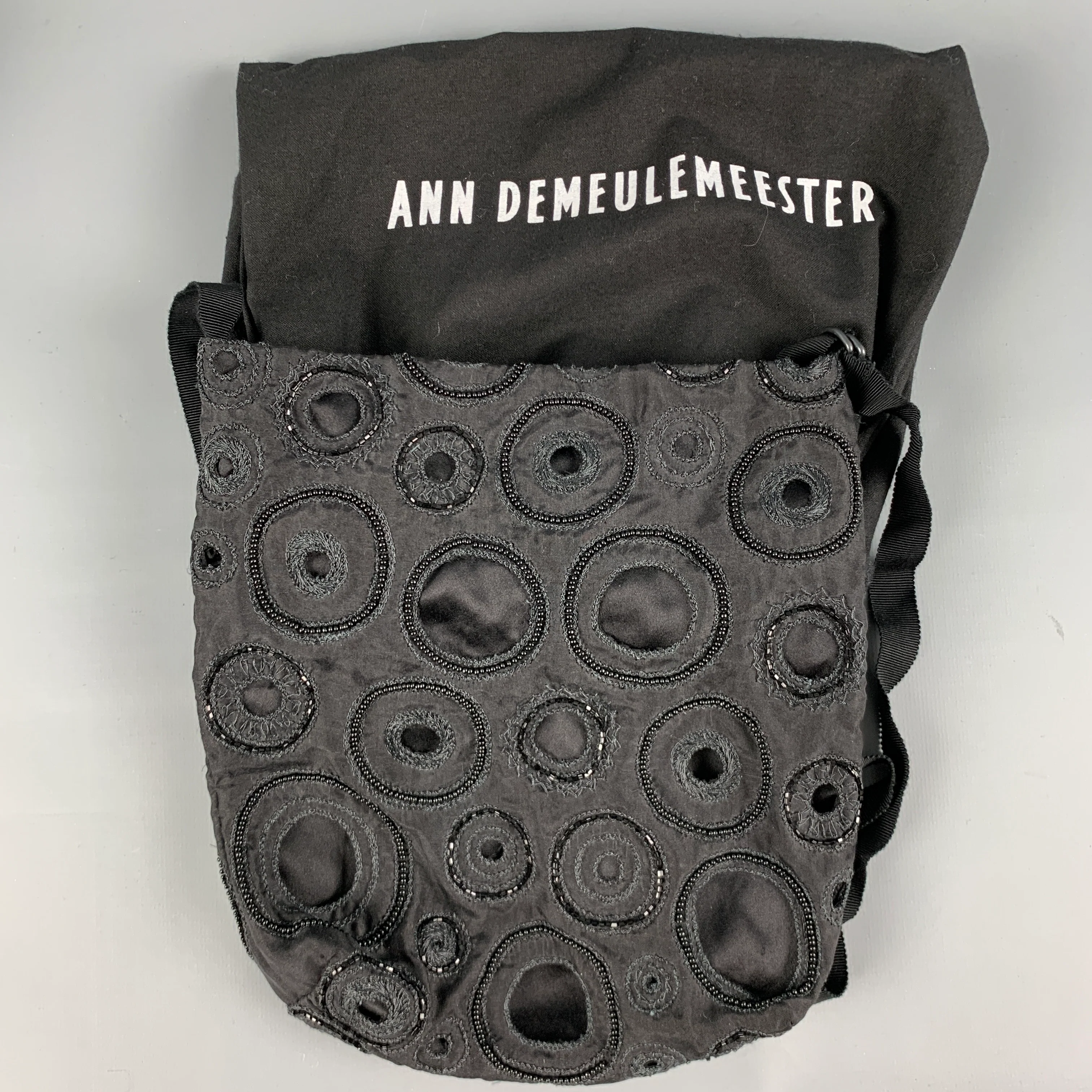 ANN DEMEULEMEESTER Black Embroidered Beaded Cross Body Handbag - Image 10