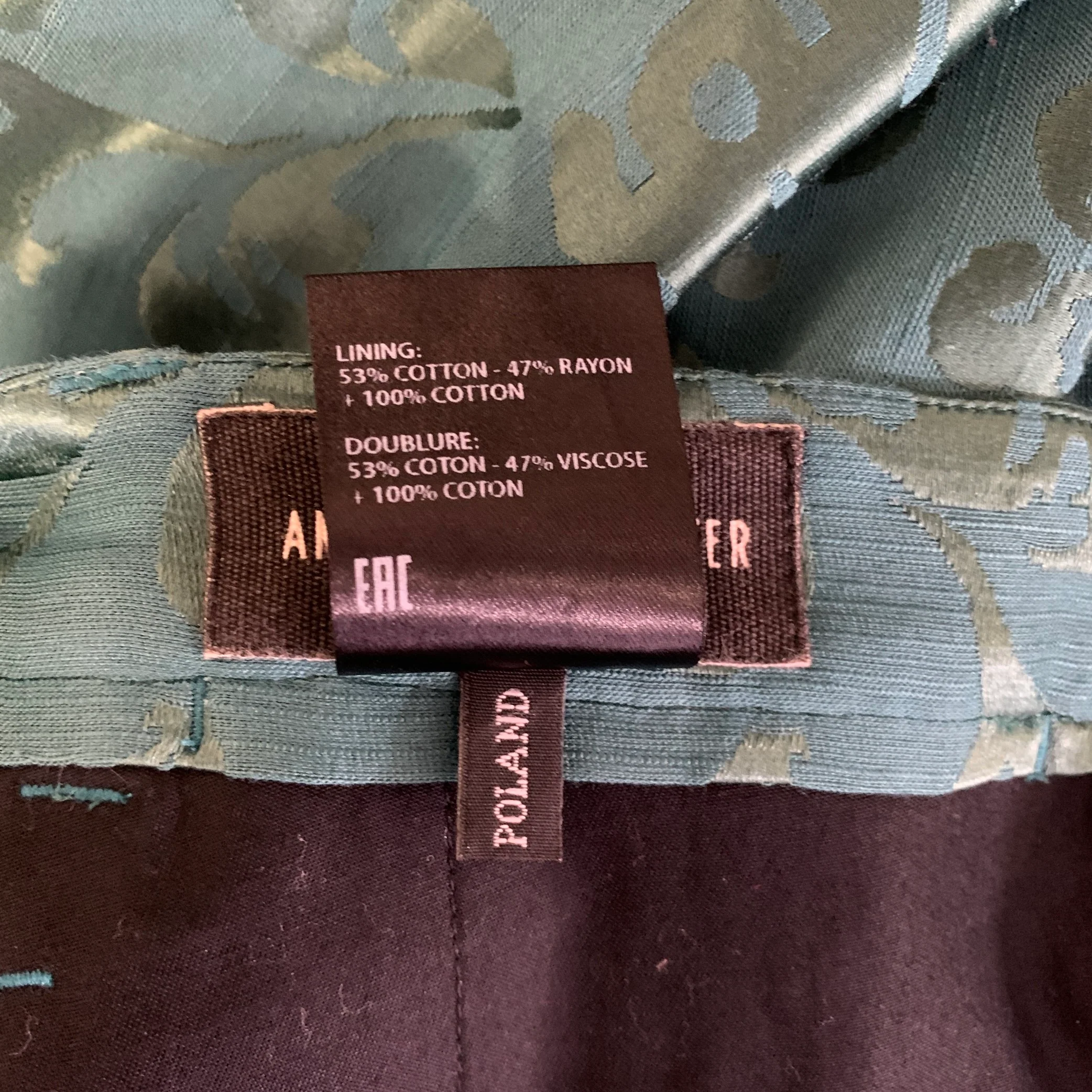 ANN DEMEULEMEESTER Size 34 Green Teal Jacquard Silk Blend Dress Pants - Image 4