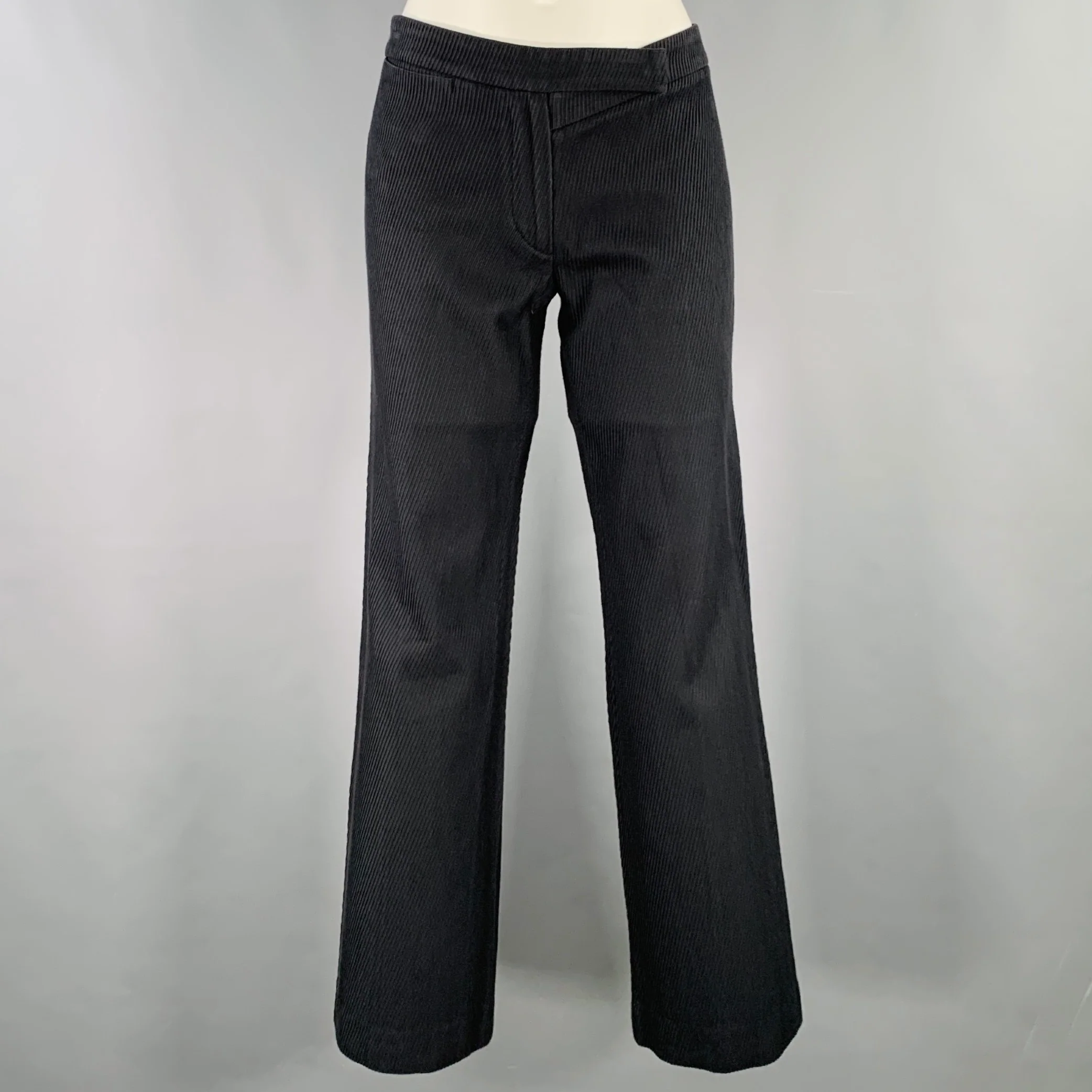 ANN DEMEULEMEESTER Size 6 Black Cotton Textured Flat Front Casual Pants