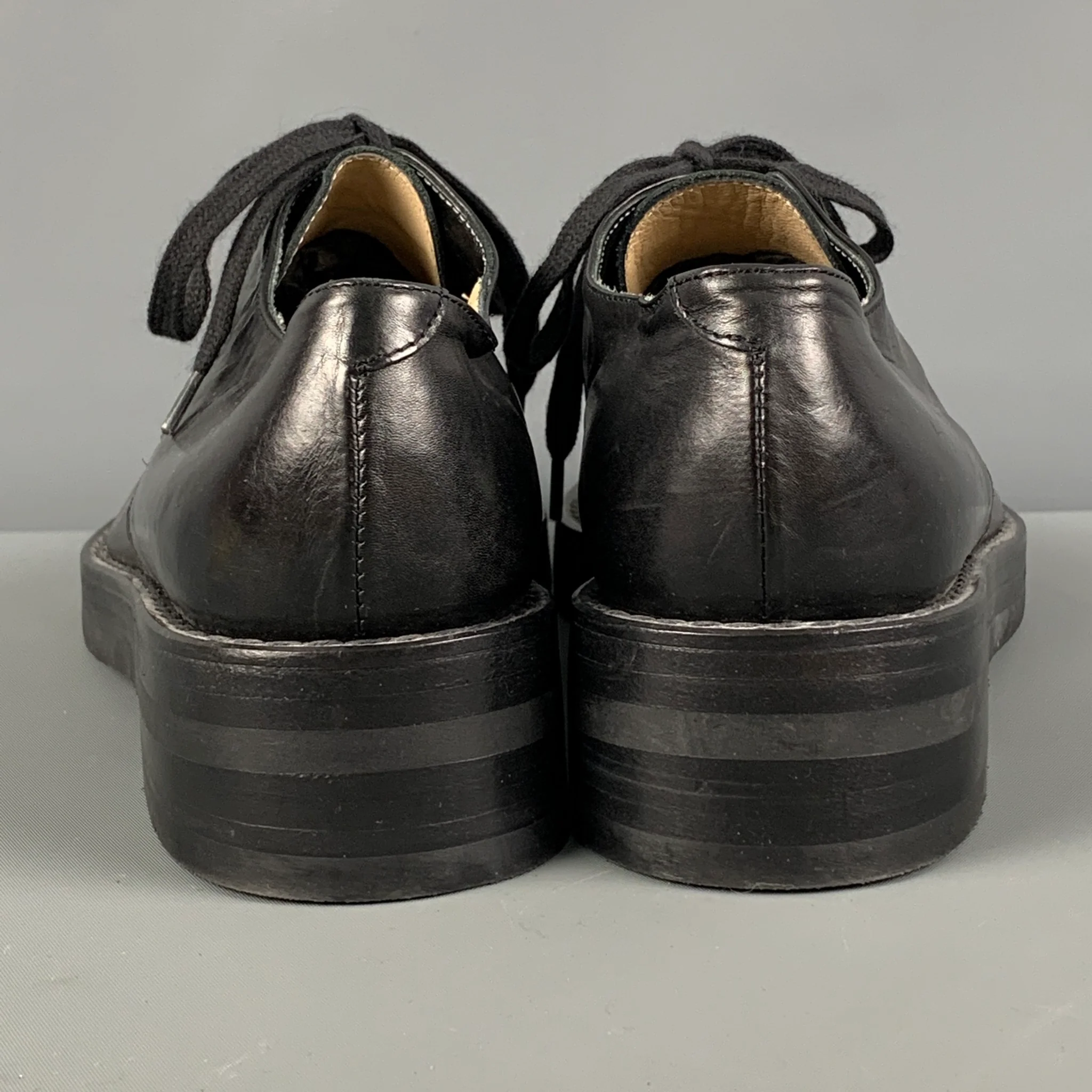 ANN DEMEULEMEESTER Size 7.5 Black Leather Platform Lace Up Shoes - Image 5