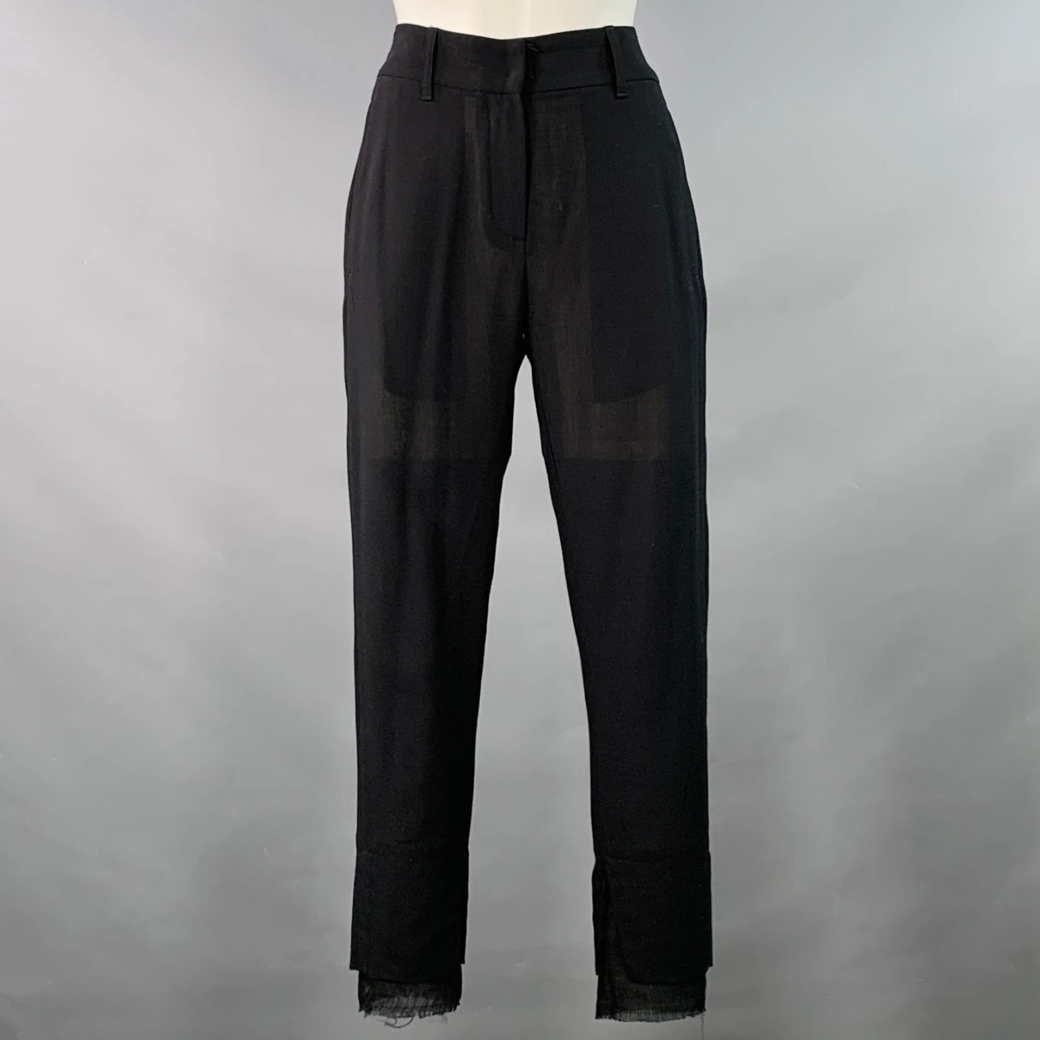 ANN DEMEULEMEESTER Size 8 Black Rayon Blend Flat Front Layered Dress Pants