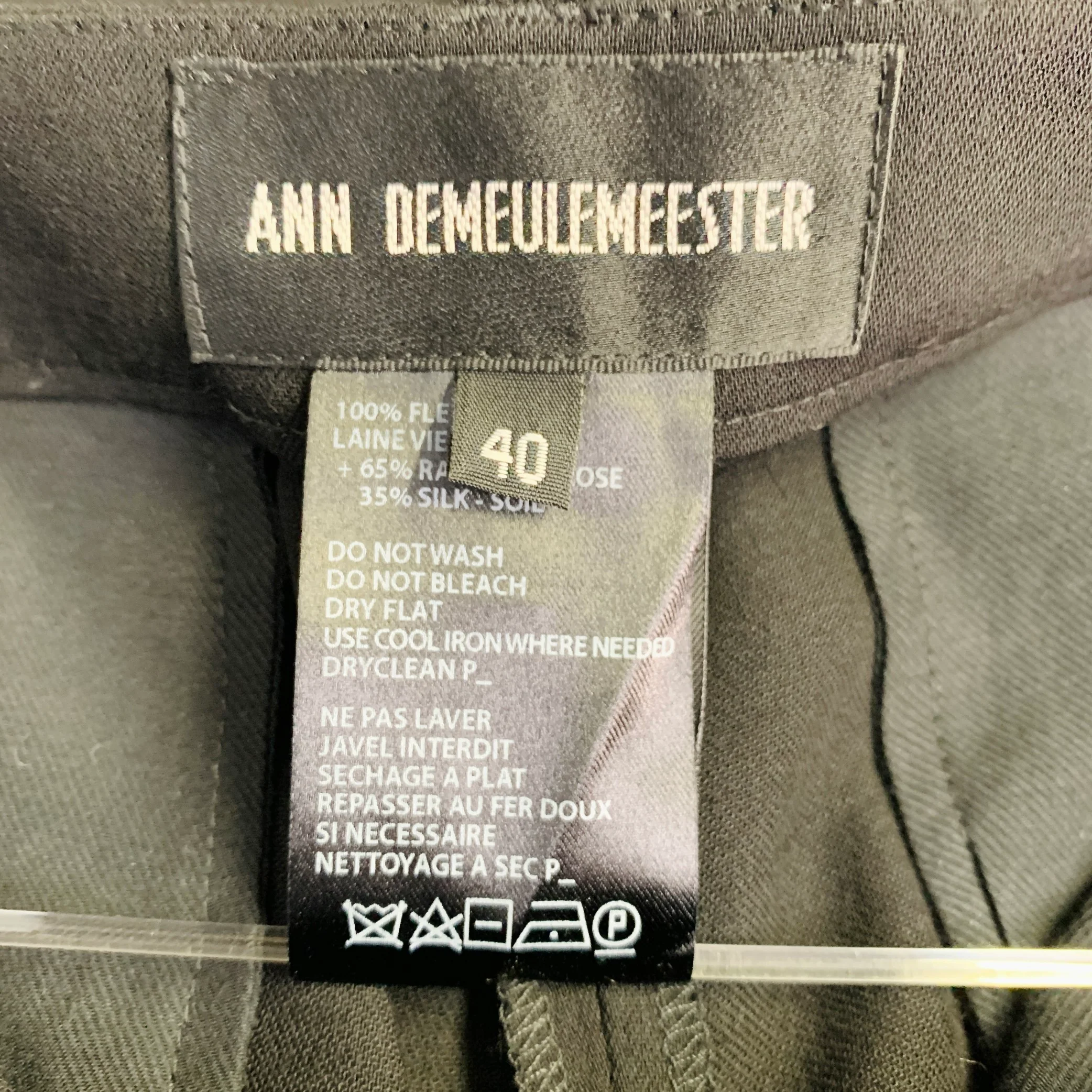 ANN DEMEULEMEESTER Size 8 Black Wool Flat Front Ankle Slit Dress Pants - Image 4