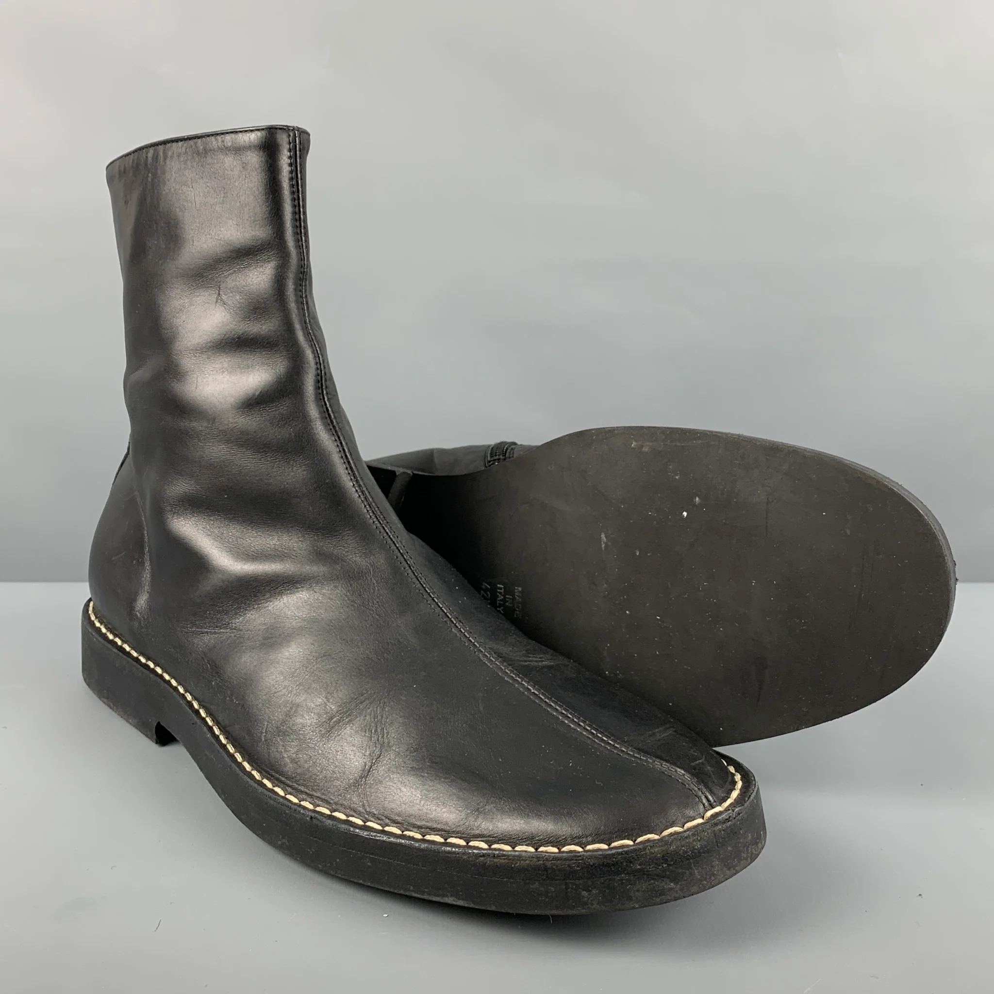 ANN DEMEULEMEESTER Size 9.5 Black Contrast Stitch Leather Zip Up Boots - Image 5