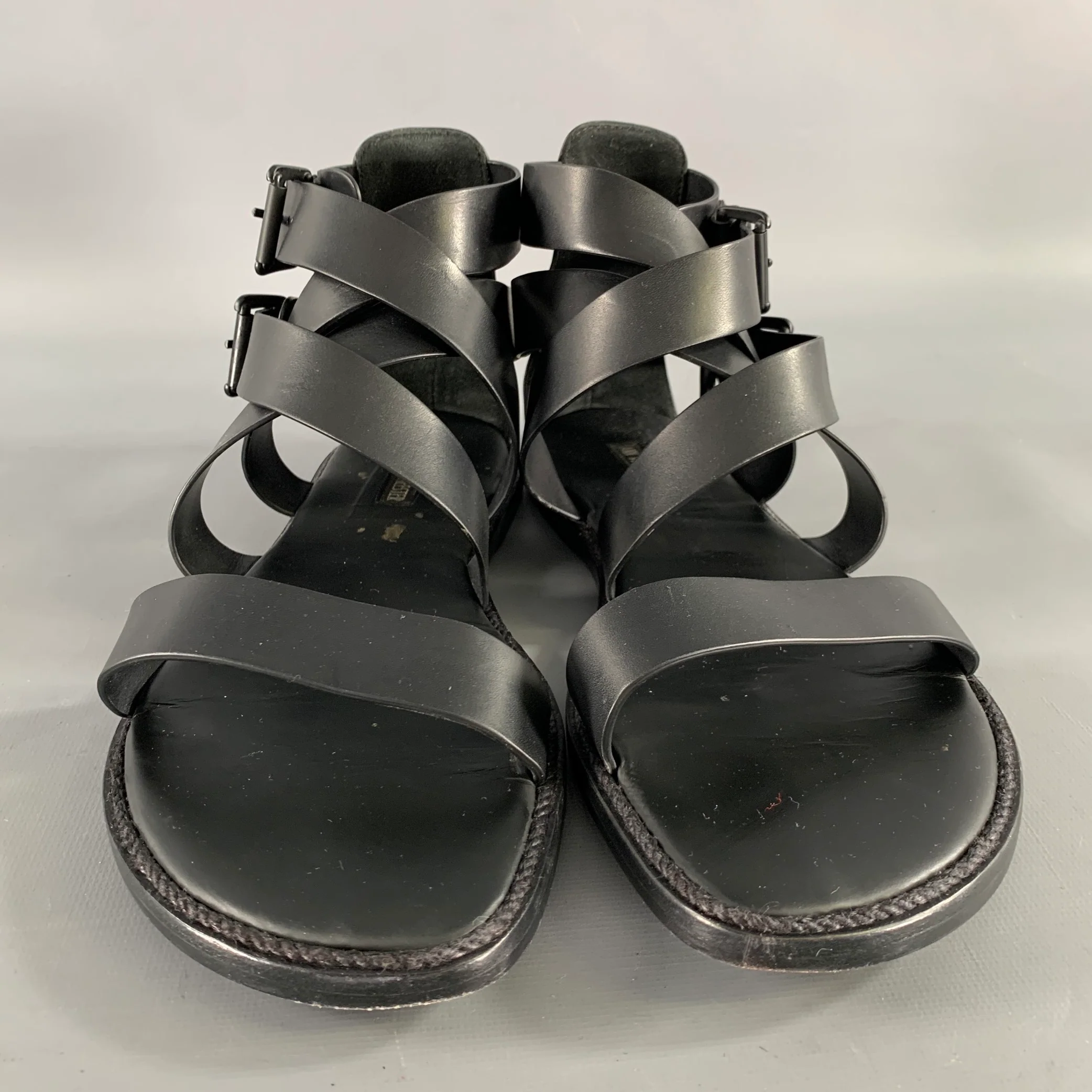 ANN DEMEULEMEESTER Size 9 Black Leather Strappy Sandals - Image 4