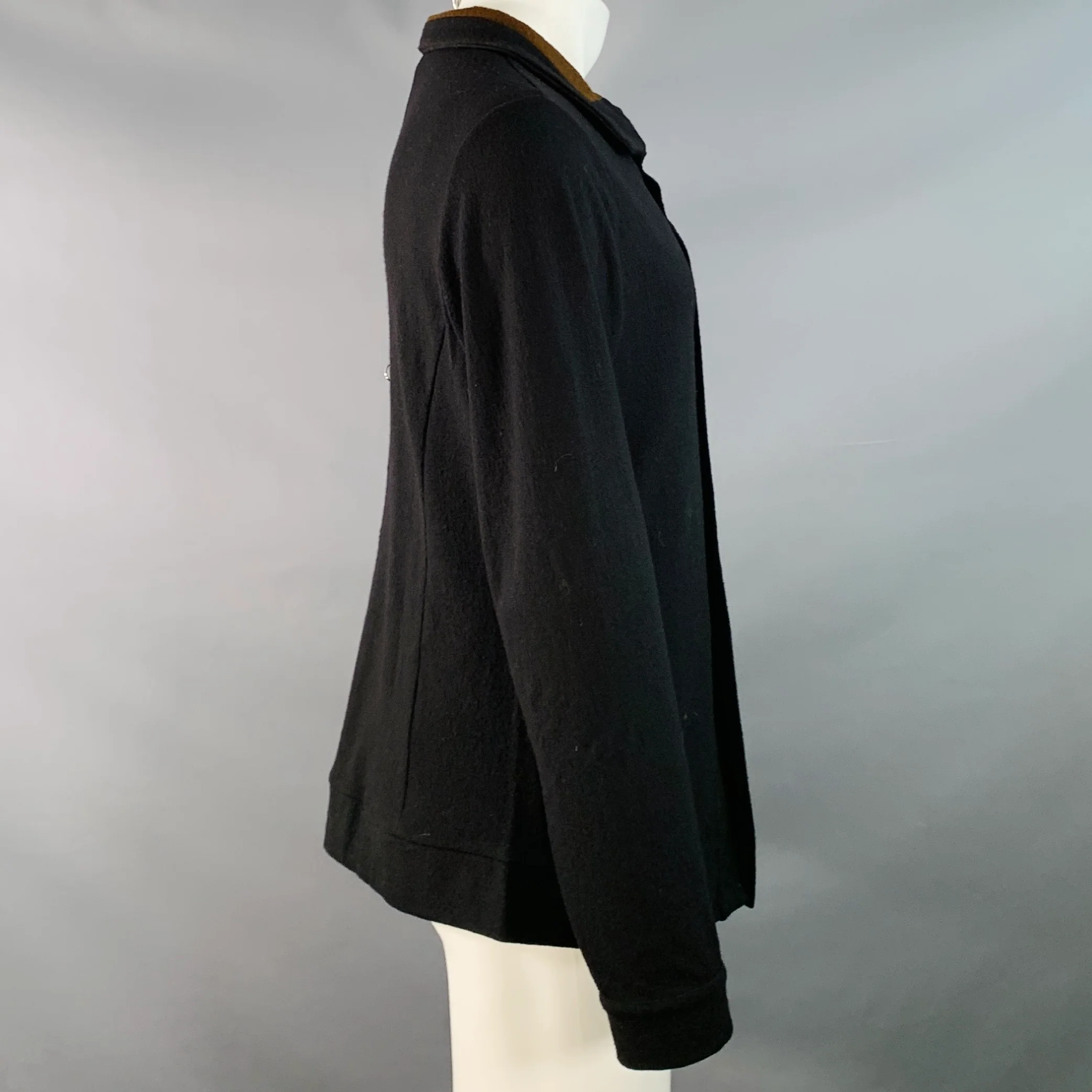 ANN DEMEULEMEESTER Size M Black Wool Crepe Buttoned Shirt Jacket - Image 2