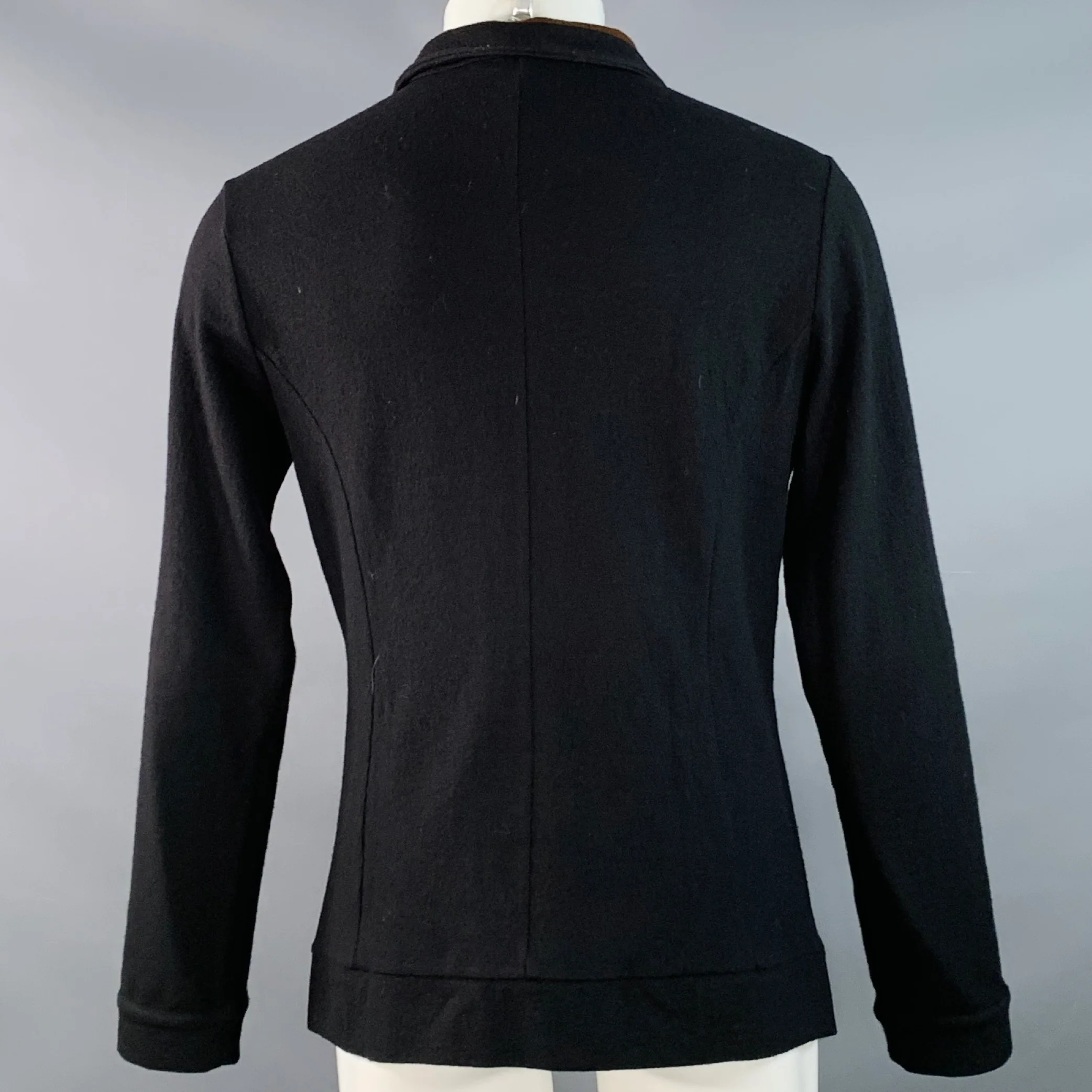 ANN DEMEULEMEESTER Size M Black Wool Crepe Buttoned Shirt Jacket - Image 3