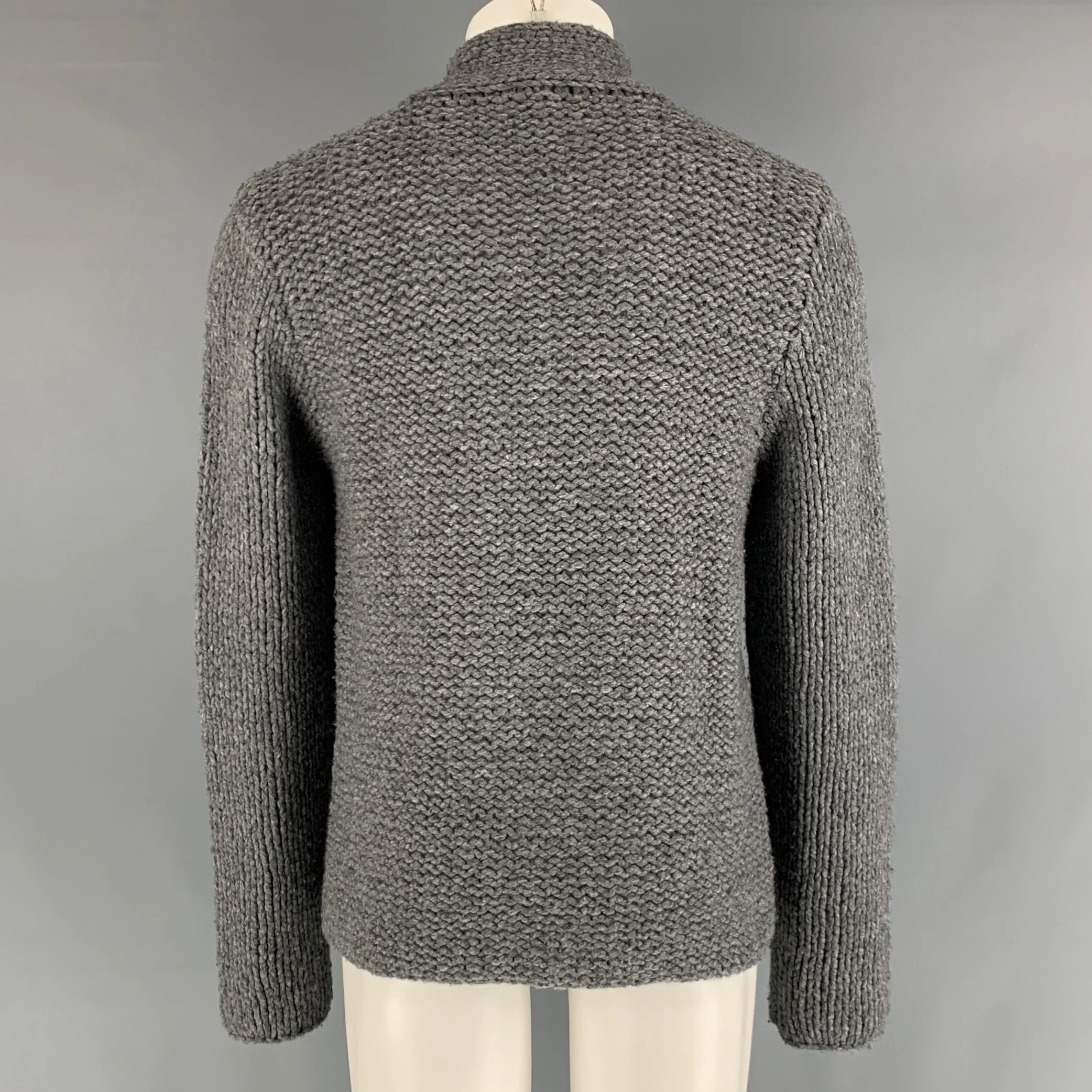 ANN DEMEULEMEESTER Size M Grey Virgin Wool Cashmere Chunky Knit Sweater - Image 4