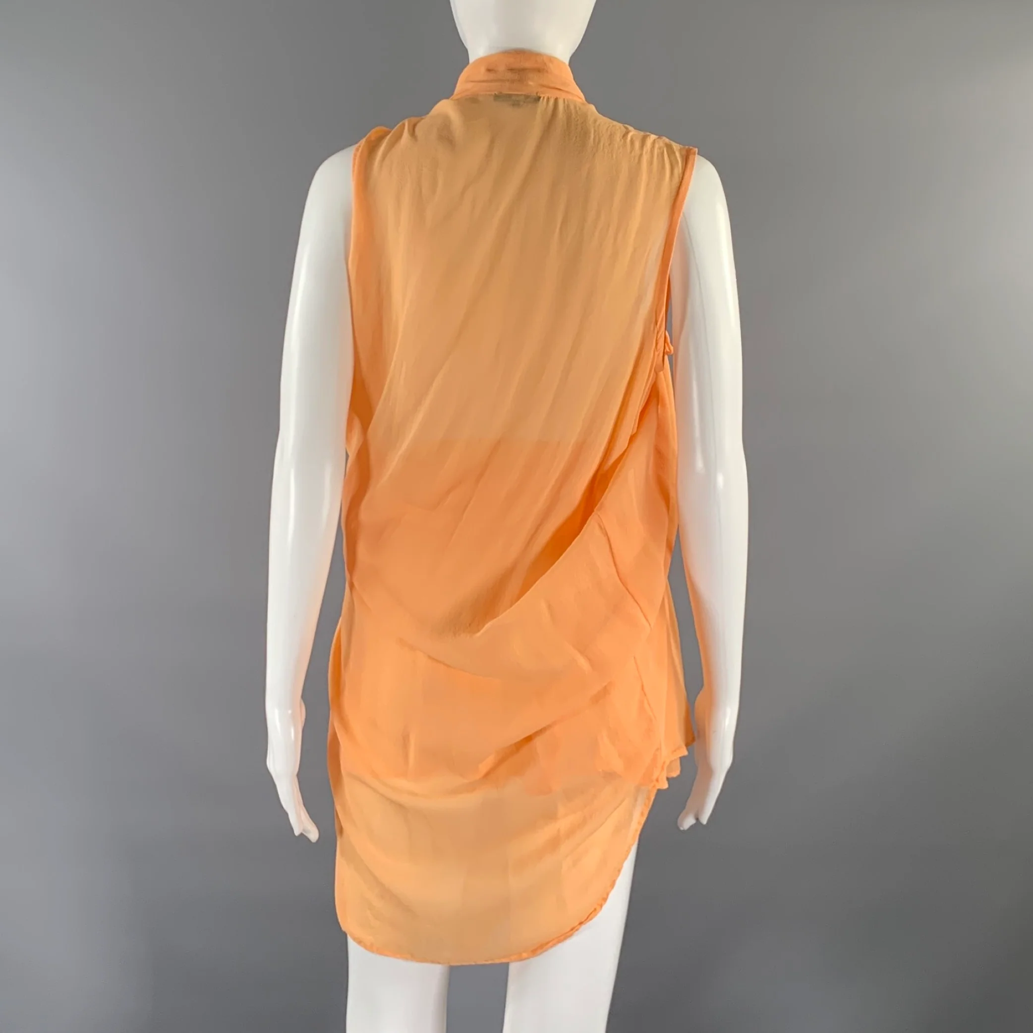 ANN DEMEULEMEESTER Size M Peach Draped Sleeveless Shirt - Image 3