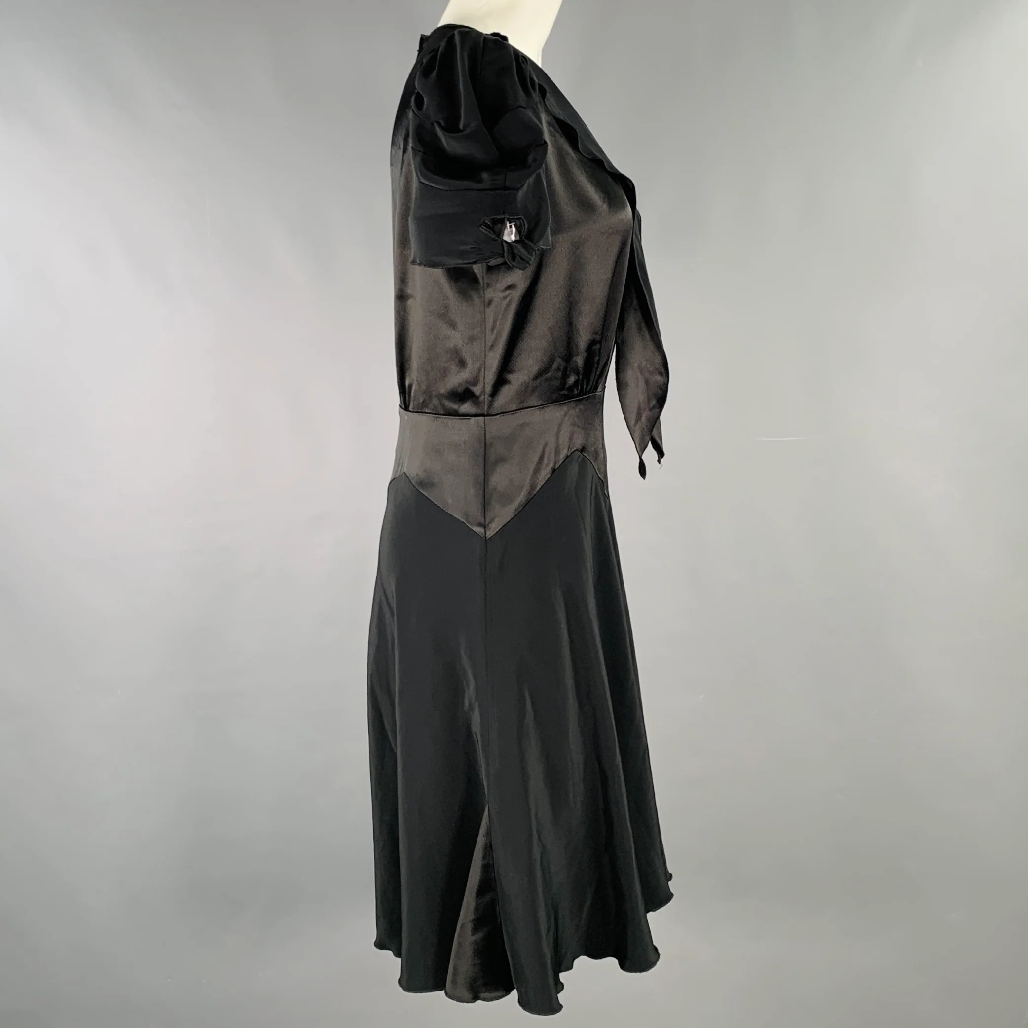 ANNA SUI Size 6 Black Polyester Mixed Fabrics Short Sleeve Cocktail Dress - Image 3