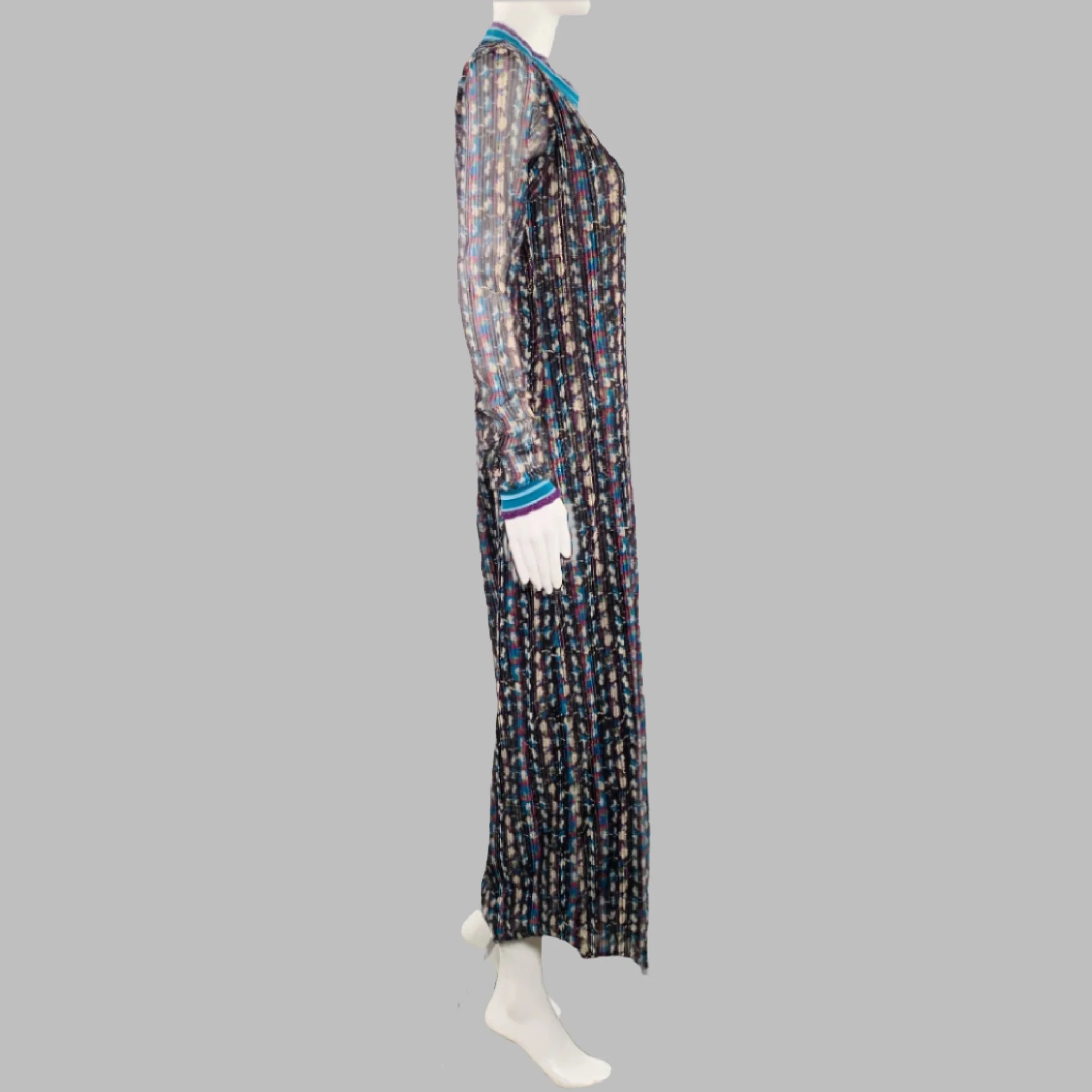 ANNA SUI Size S Black Blue Purple Polyester Abstract Long Sleeve Long Dress - Image 3