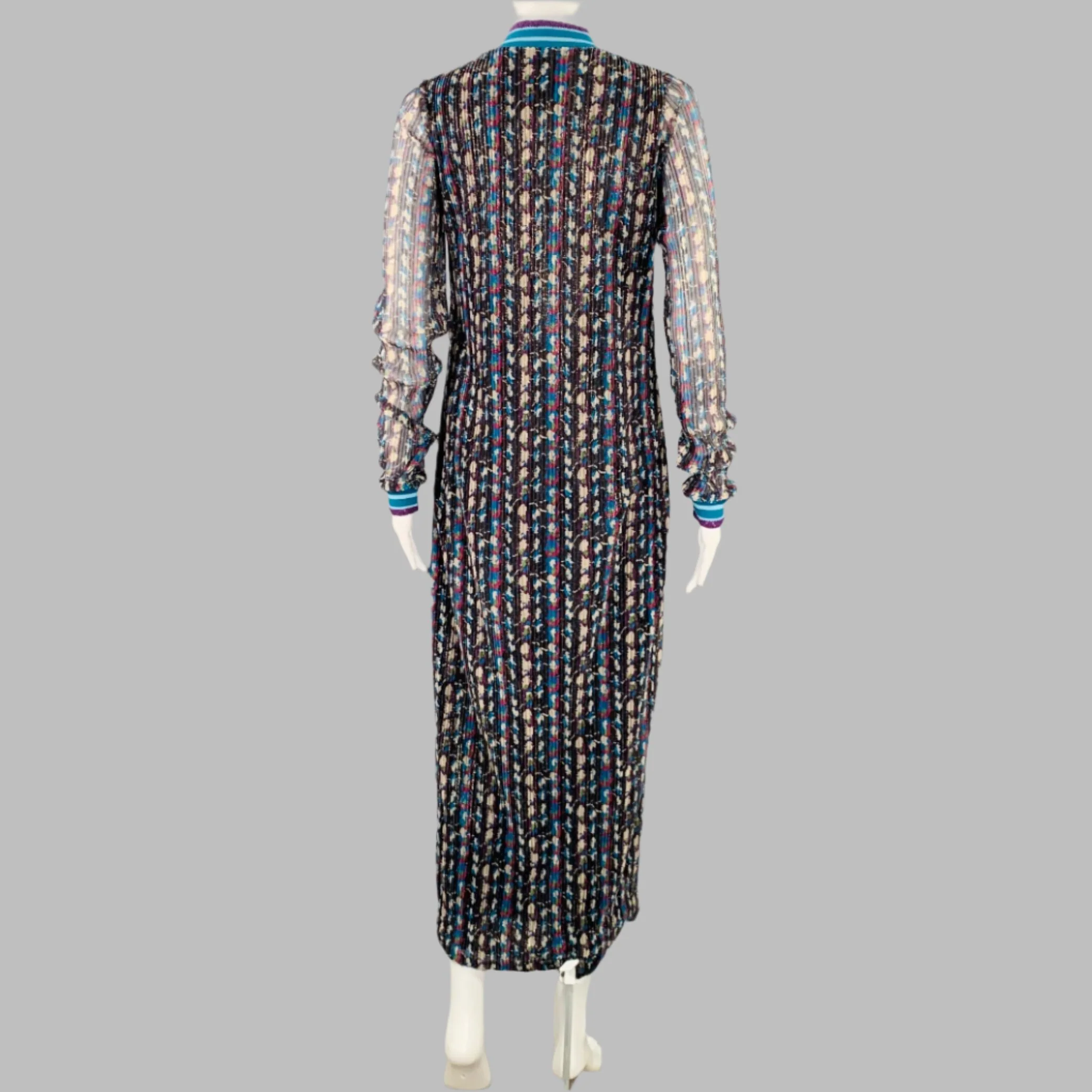 ANNA SUI Size S Black Blue Purple Polyester Abstract Long Sleeve Long Dress - Image 4