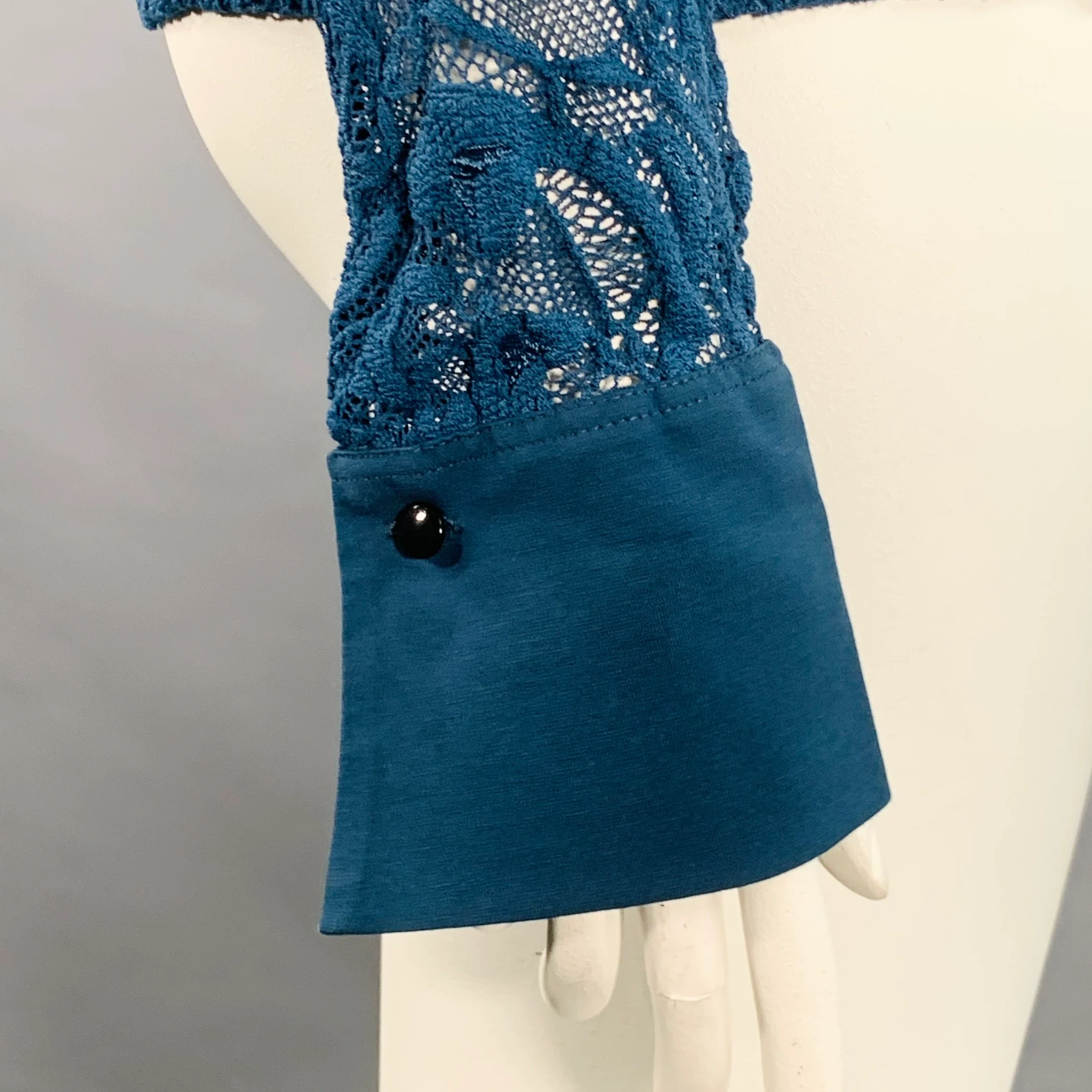ANNE FONTAINE Size L Calisse Blue Polyamide Blend Lace French Cuff Blouse - Image 4