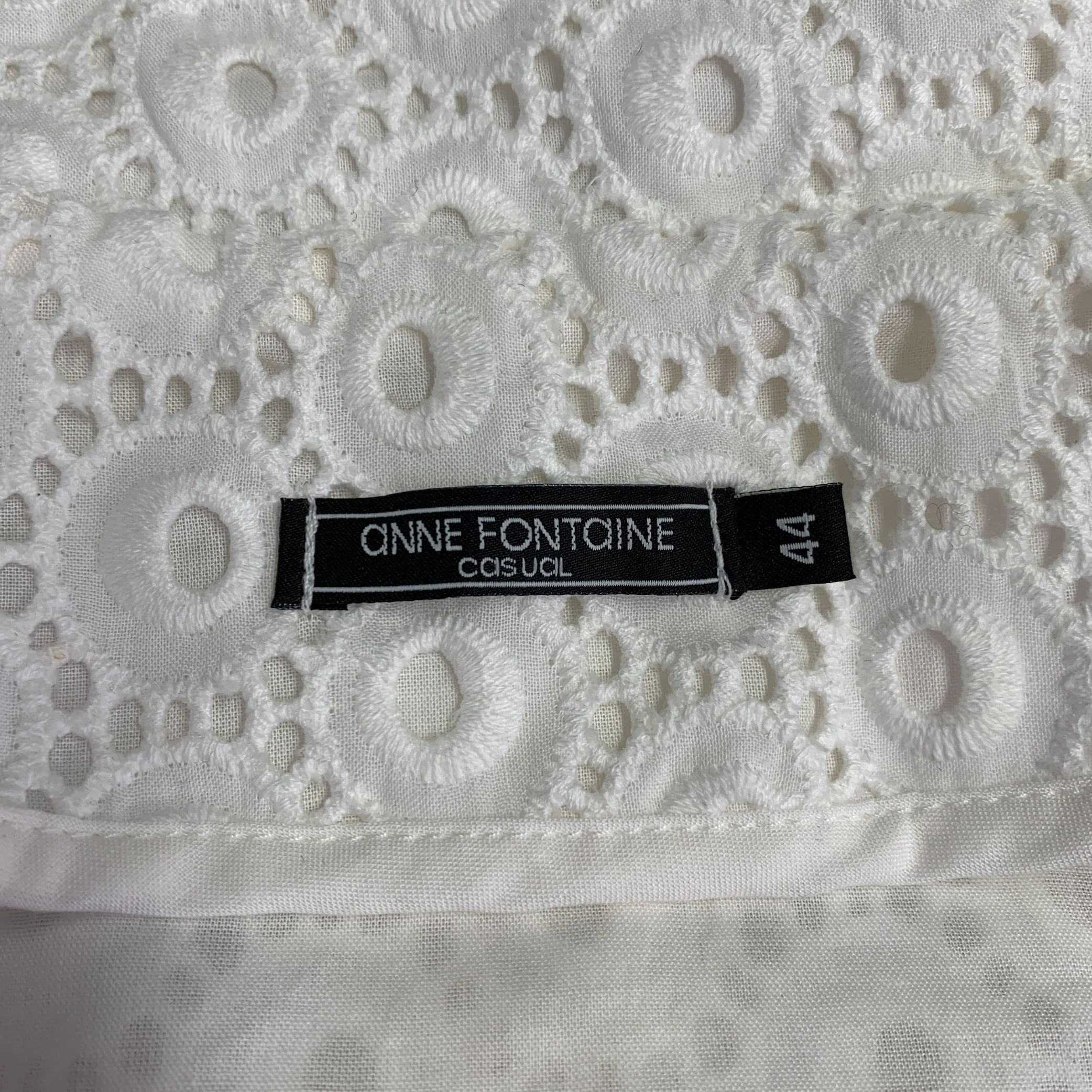 ANNE FONTAINE Size L Ugoline White Cotton Eyelet Hidden Zipper Trucker Jacket - Image 5