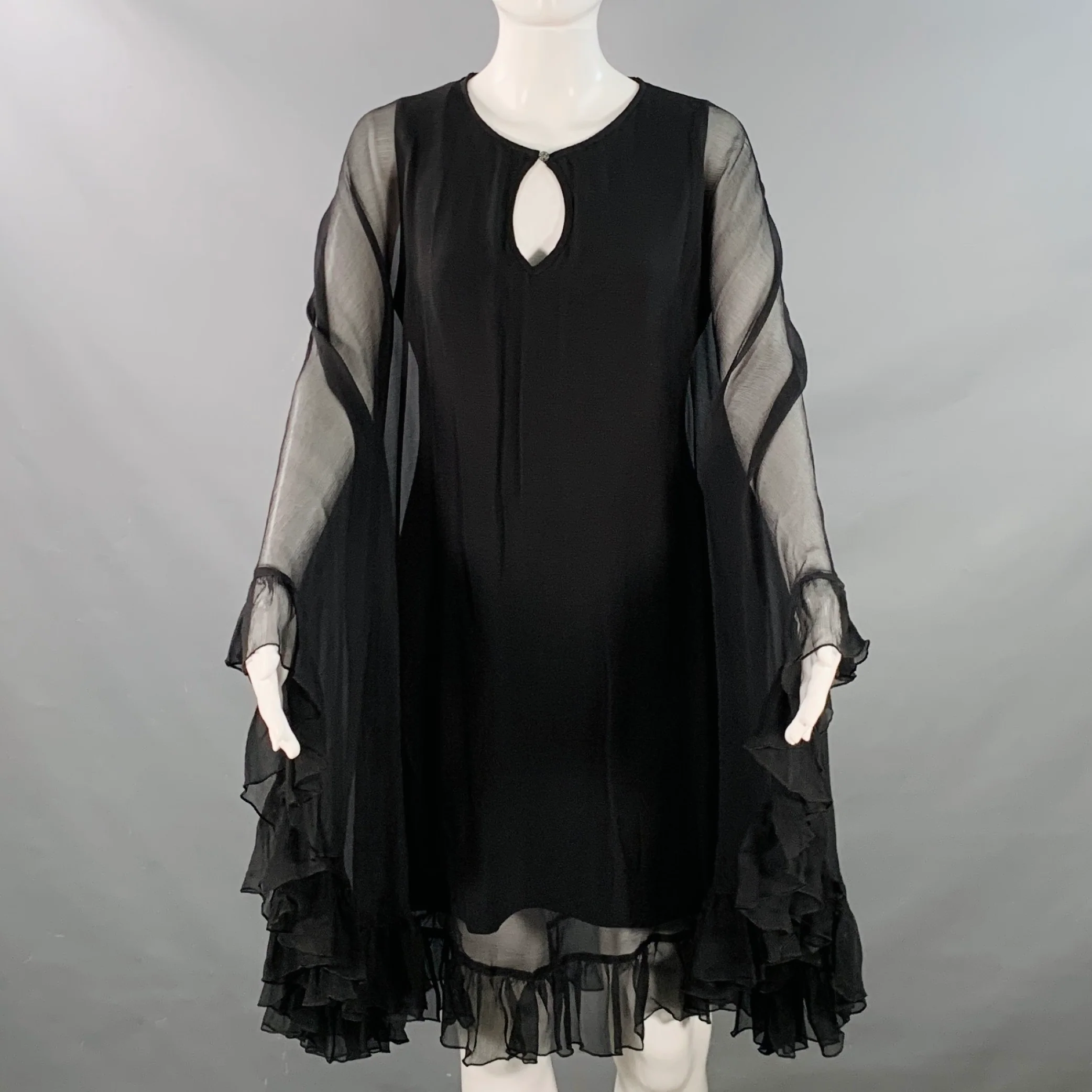 ANNE FONTAINE Size M Ballet Black Polyester Blend Cape Knee Length Dress