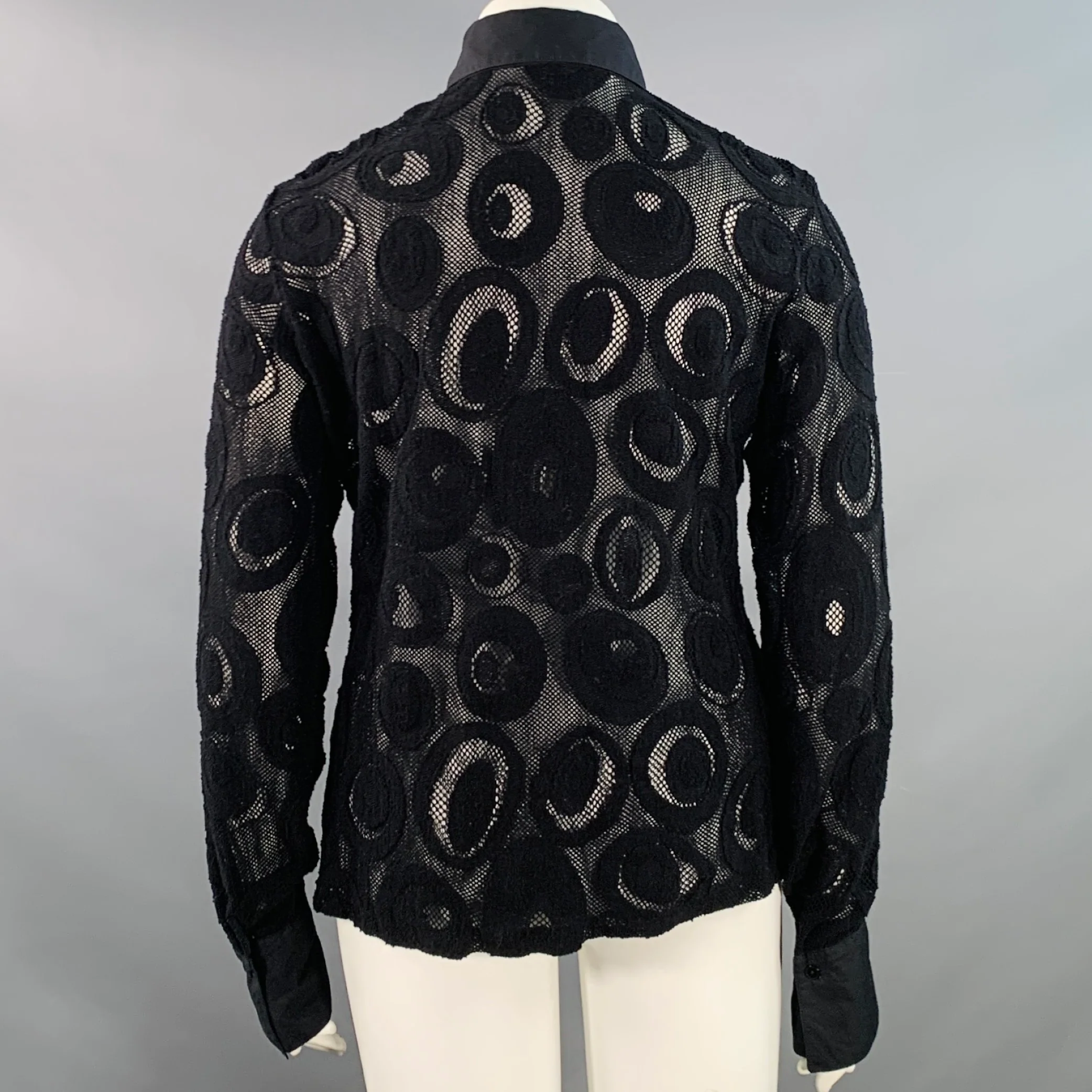 ANNE FONTAINE Size XL Prisme Black Polyamide Blend Mesh Button Up Blouse - Image 4