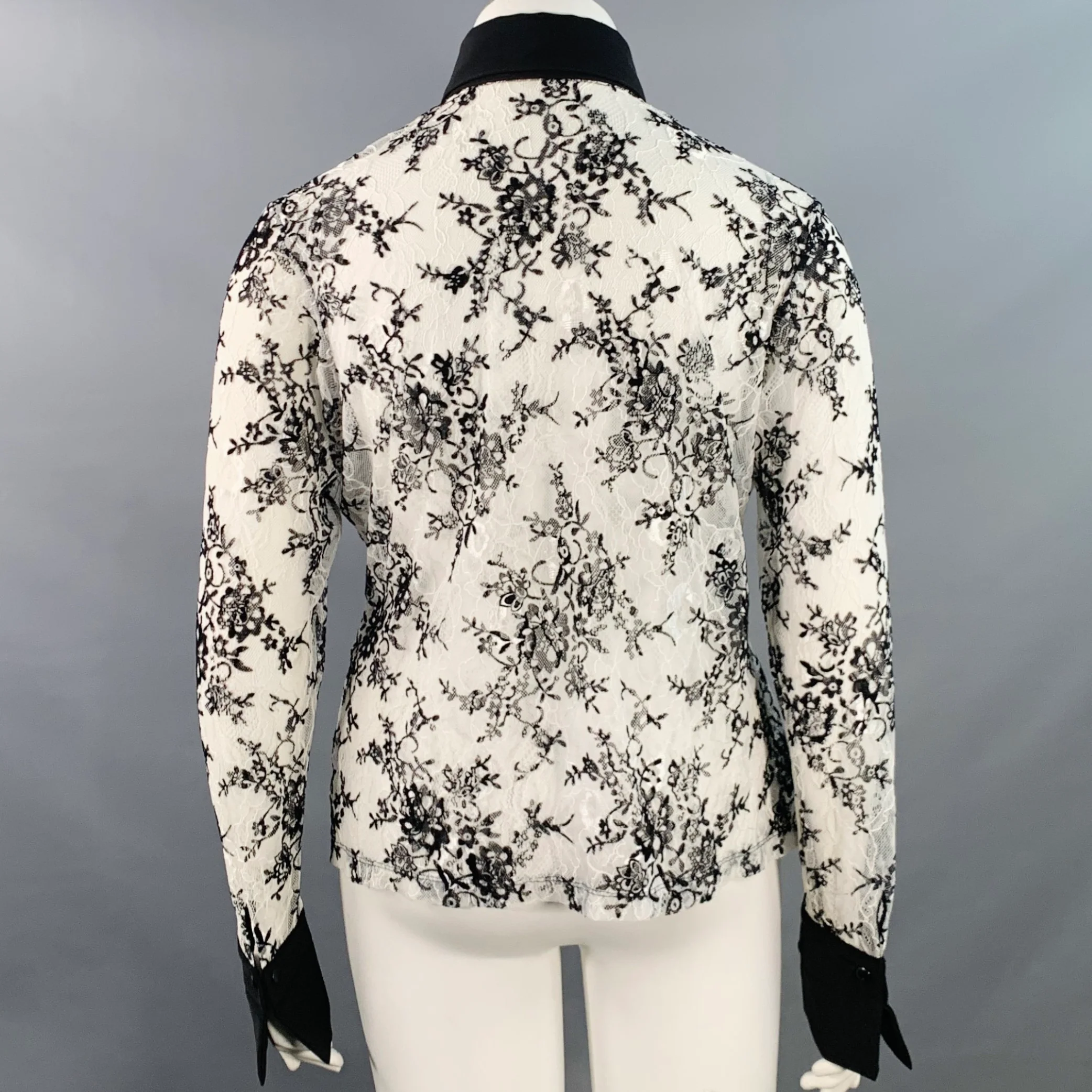 ANNE FONTAINE Size XL Solly White Black Polyamide Lace Burnout Contrast Trim Blouse - Image 5