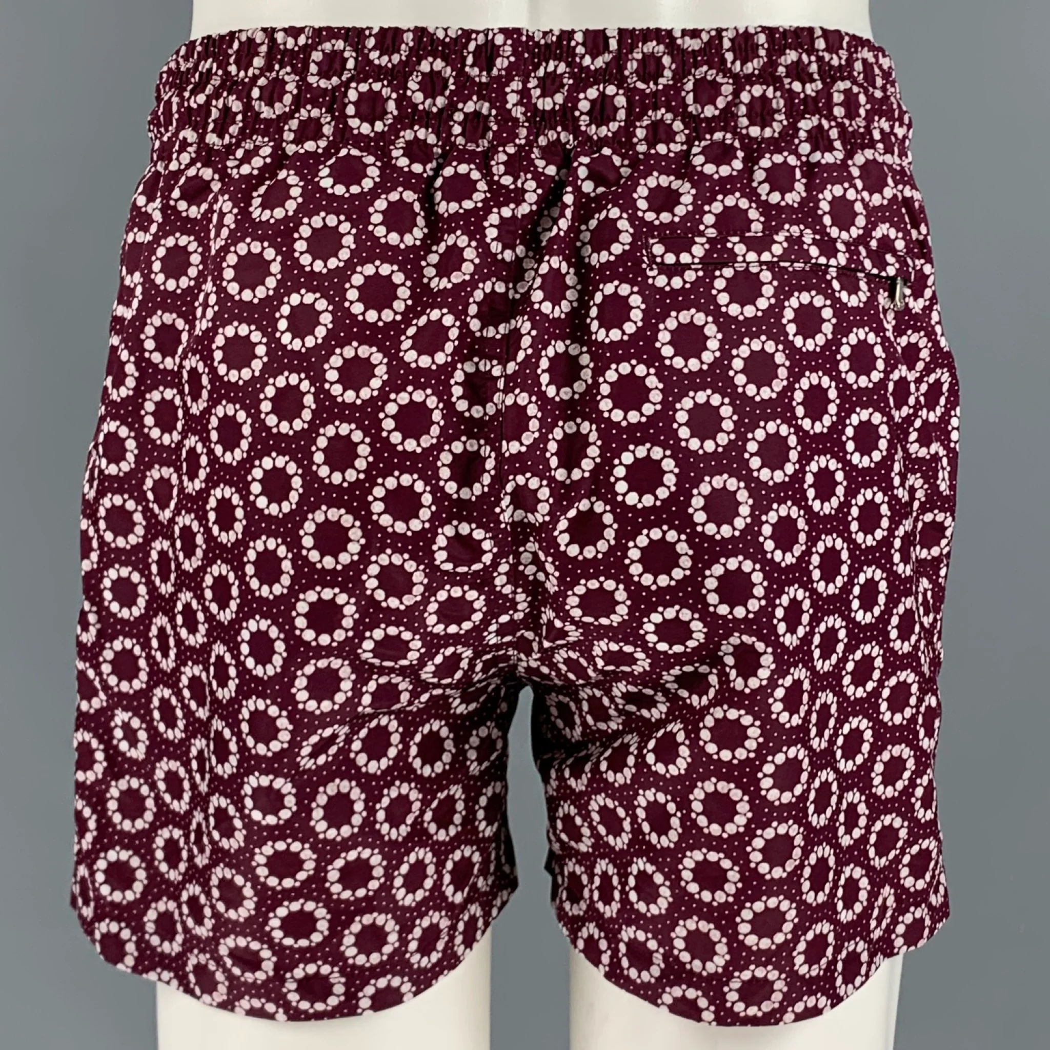 APNEE Size S Burgundy White Circles Elastic Waistband Swim Trunks - Image 3