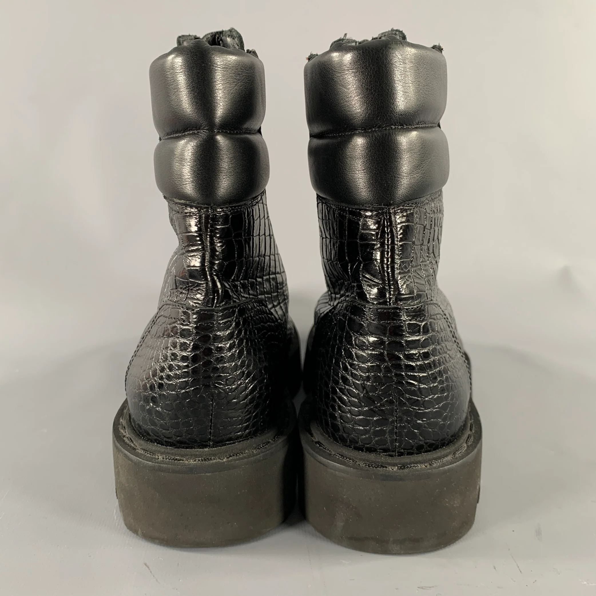 AQUATALIA Size 11 Black Leather Croc Embossed Zip Up Boots - Image 3