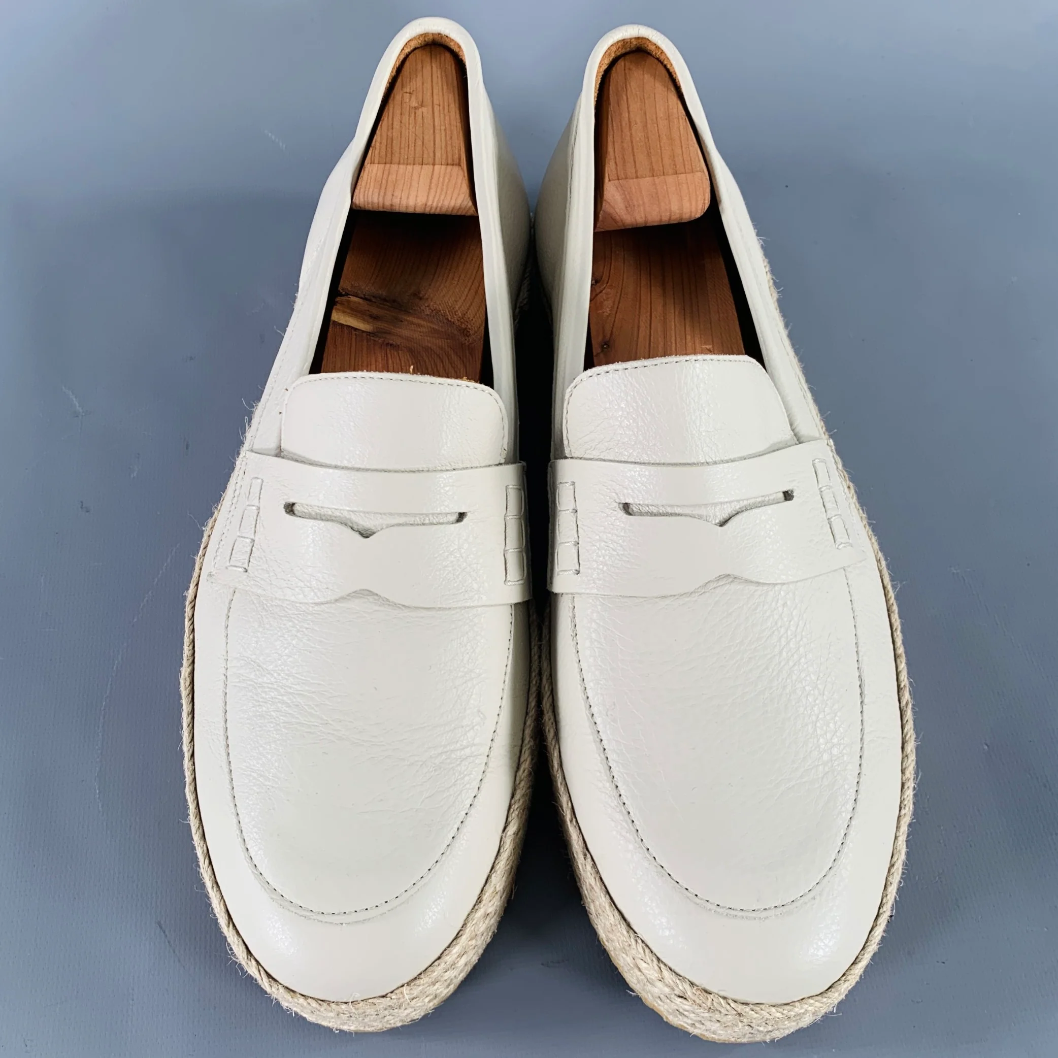 AQUATALIA Size 11 Cream Beige Leather Espadrille Penny Loafers - Image 4