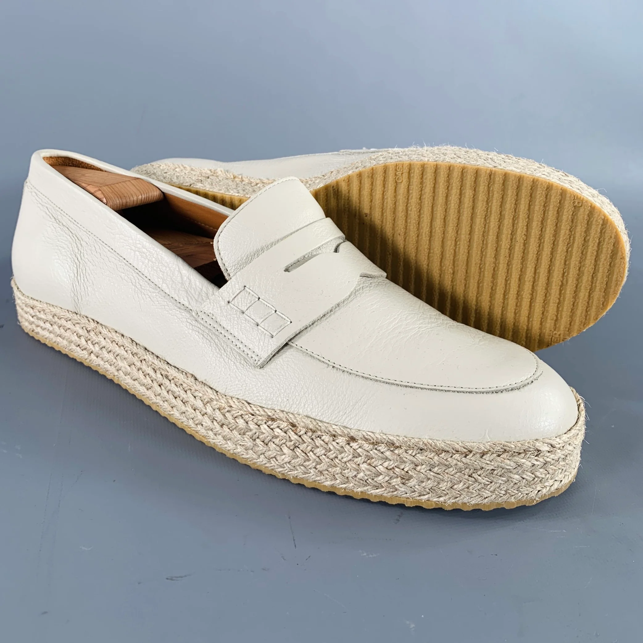 AQUATALIA Size 11 Cream Beige Leather Espadrille Penny Loafers - Image 5