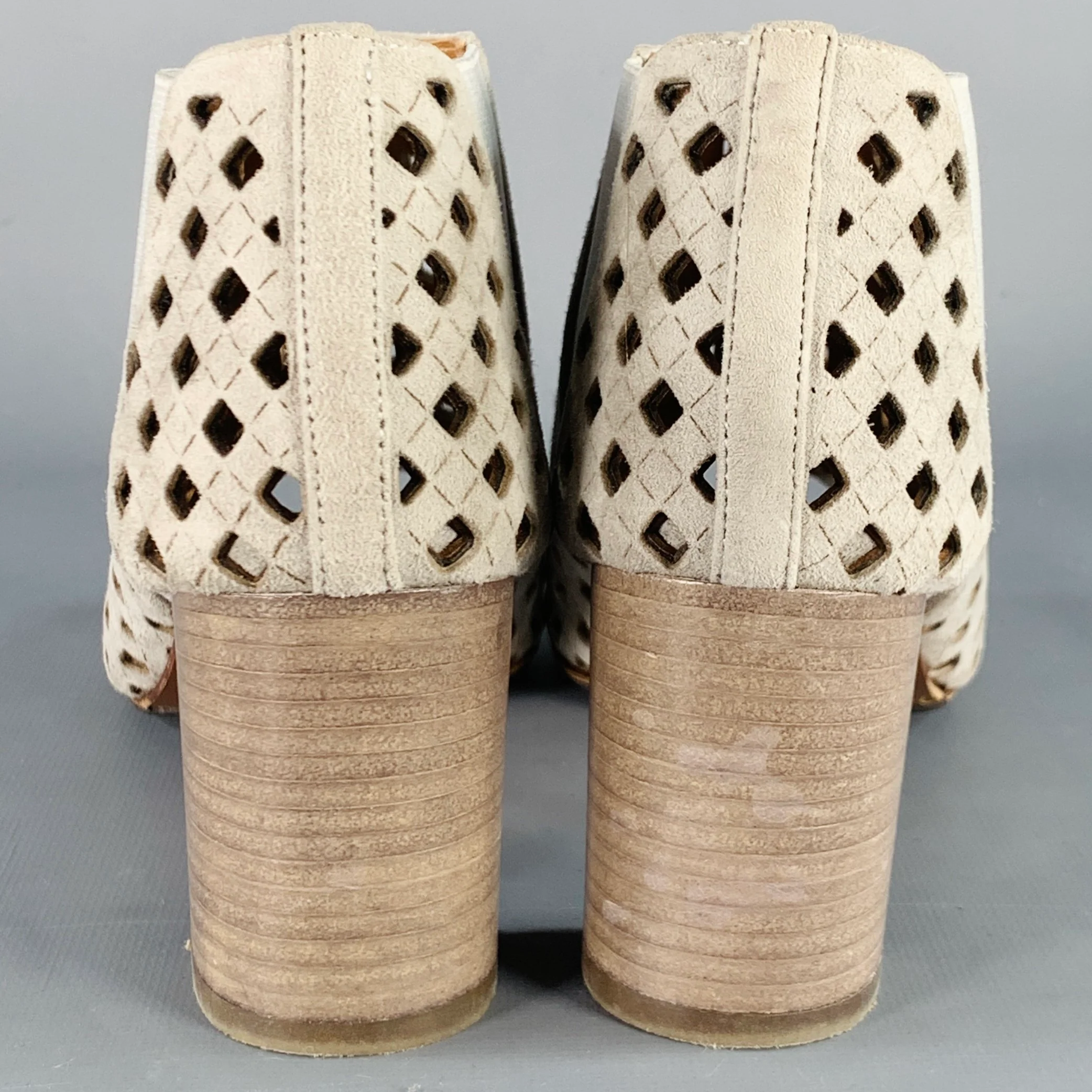 AQUATALIA Size 7.5 Grey Perforated Suede Peep Toe Boots - Image 3
