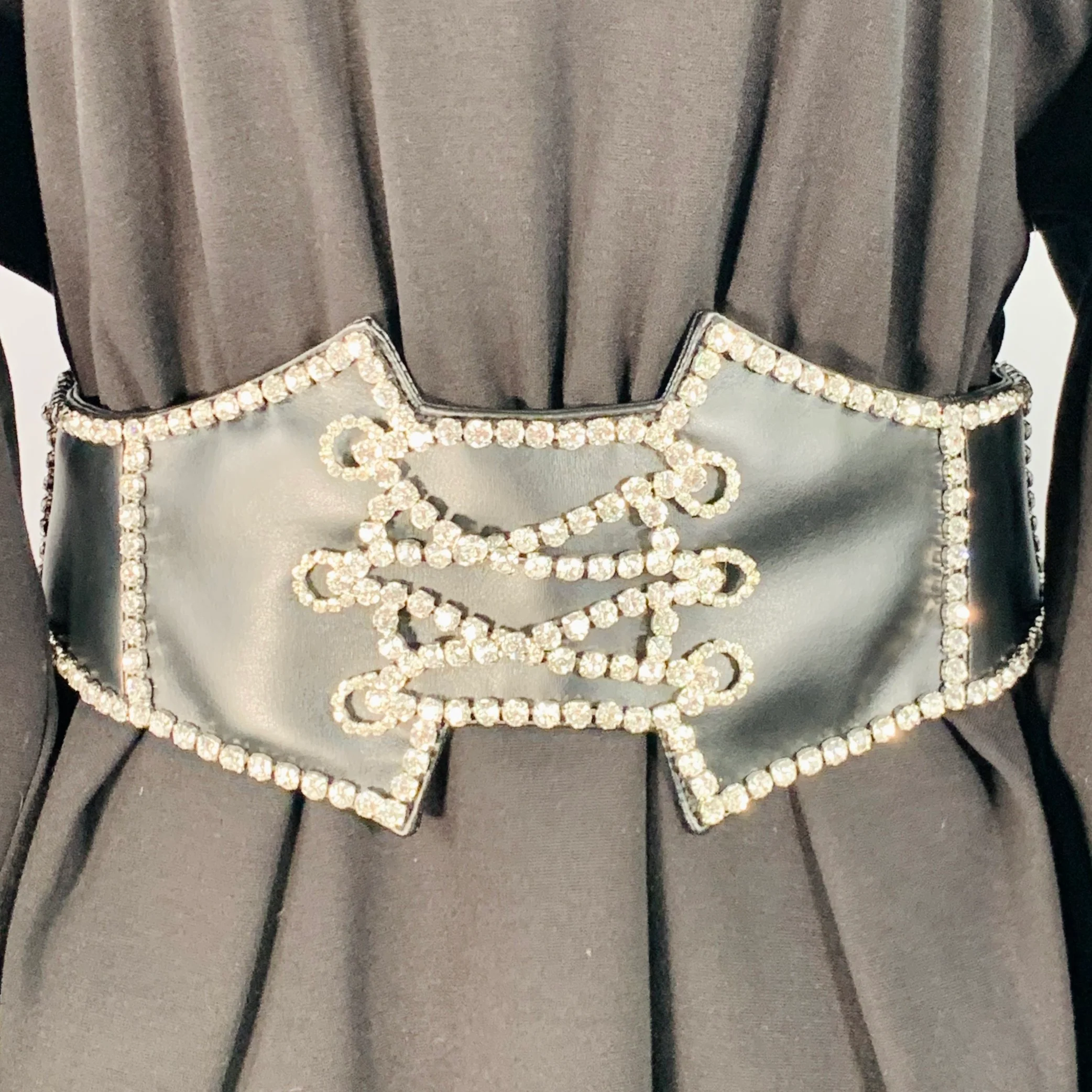 AREA Size M Black Silver Crystal Studded Belted Mini Dress - Image 2
